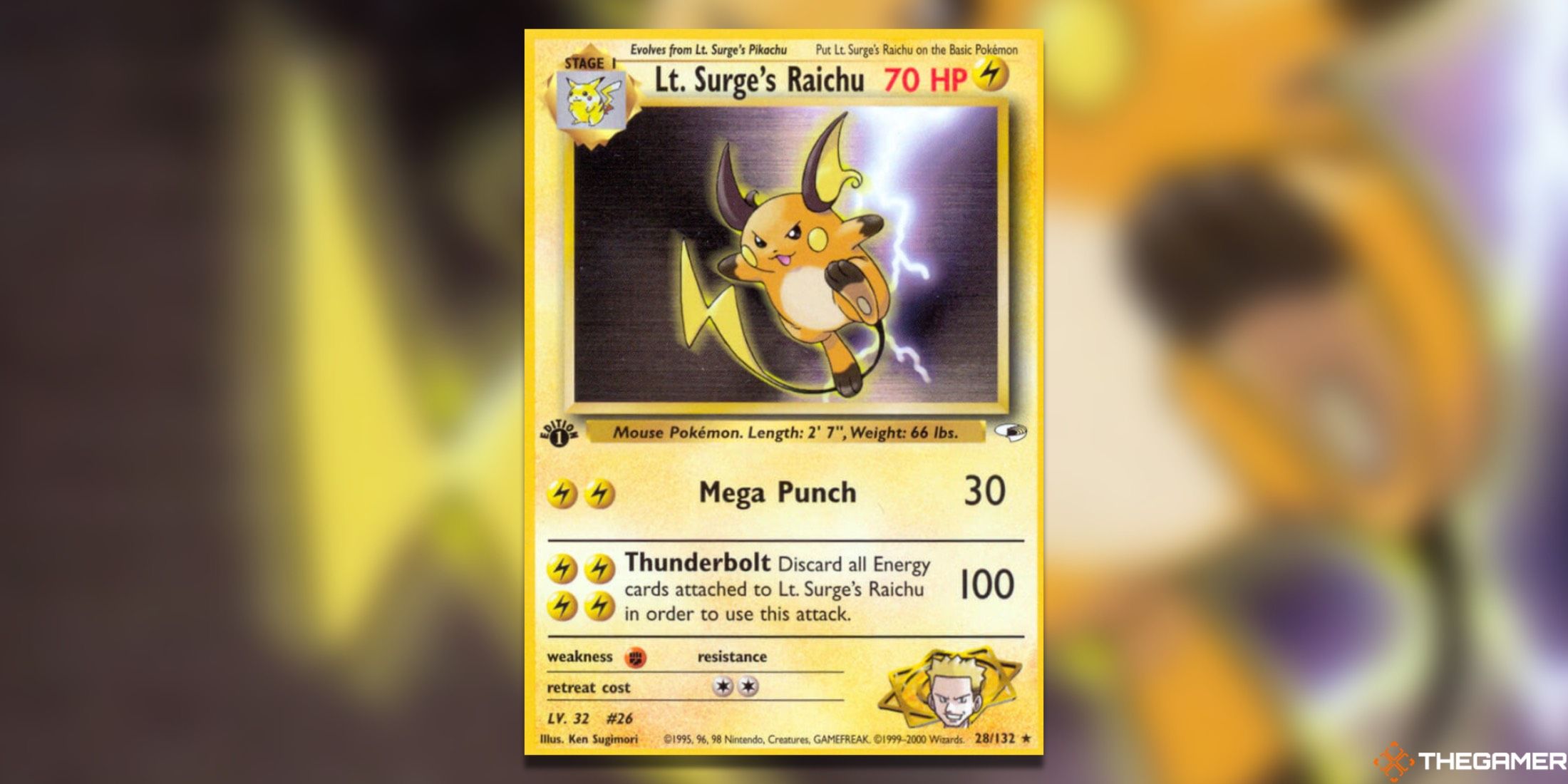 Lt. Surge's Raichu from Gym Heroes in the Pokemon TCG.