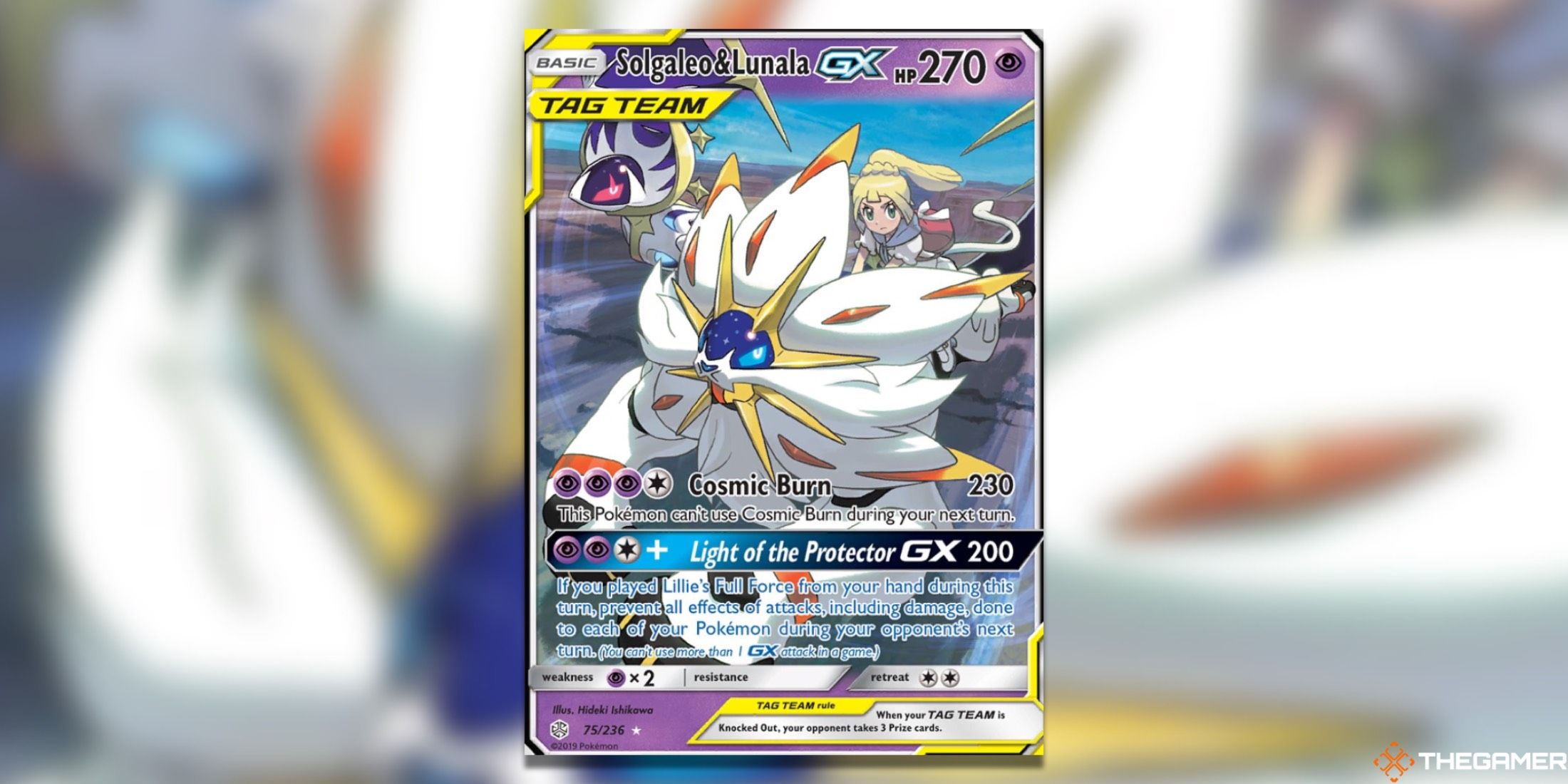 The Solgaleo & Lunala GX Cosmic Eclipse Ultra Rare from the Pokemon TCG. 