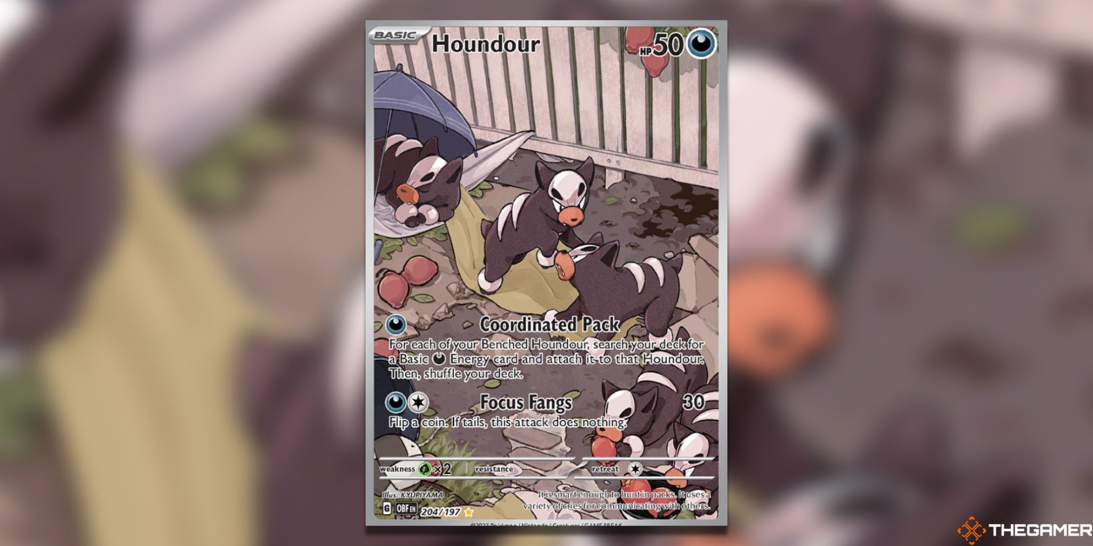 The Obsidian Flames Houndour Illustration Rare from the Pokemon TCG.