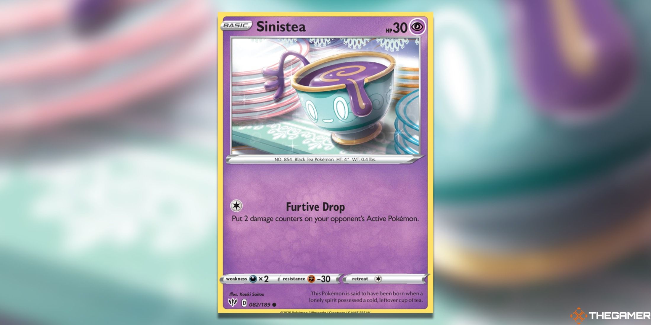 The Sinistea from Darkness Ablaze in the Pokemon TCG.