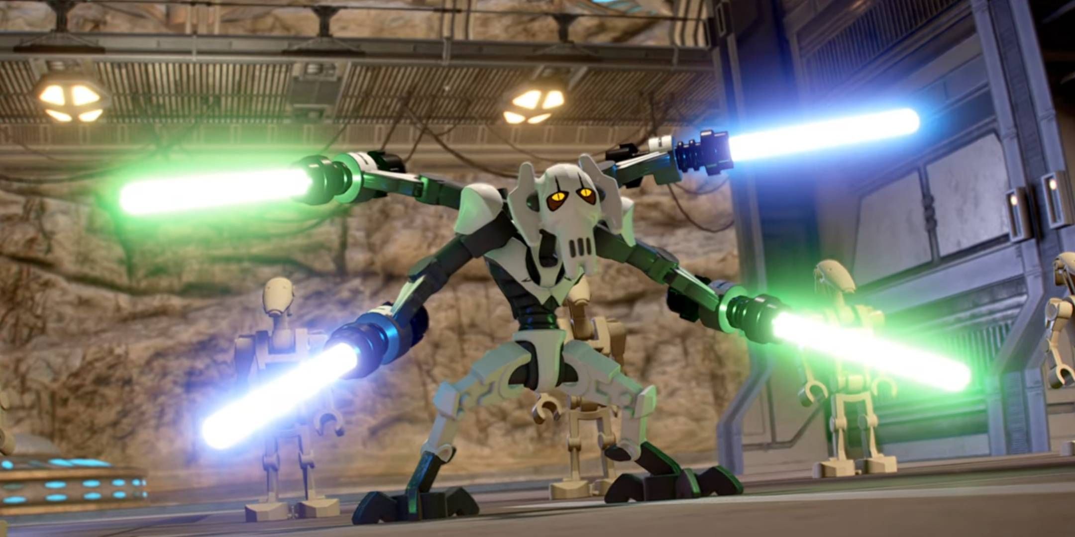 General Grievous holding four lightsabers in LEGO Star Wars: The Skywalker Saga