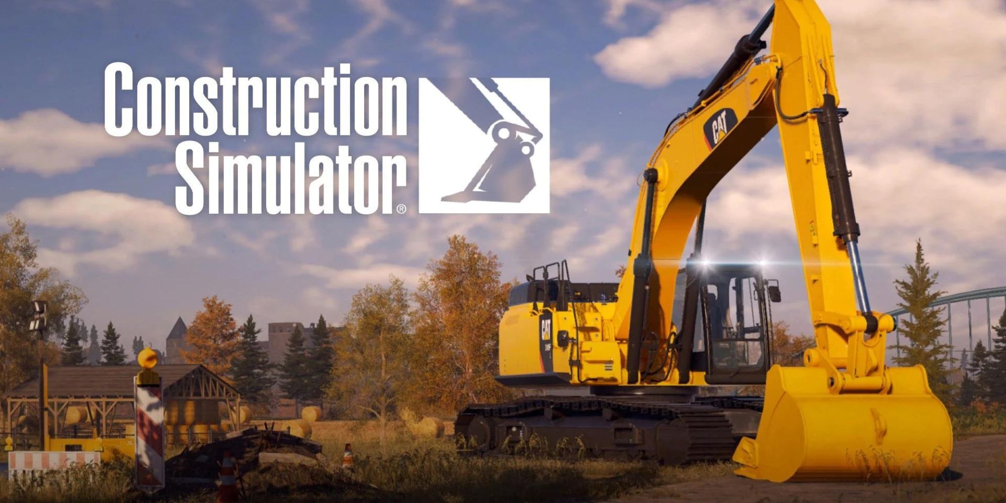 Closeup Of A Large, Yellow Excavator With Game Title Written At Top Left In Construction Simulator