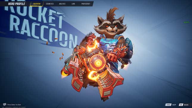 A character selection screen shows Rocket Raccoon.