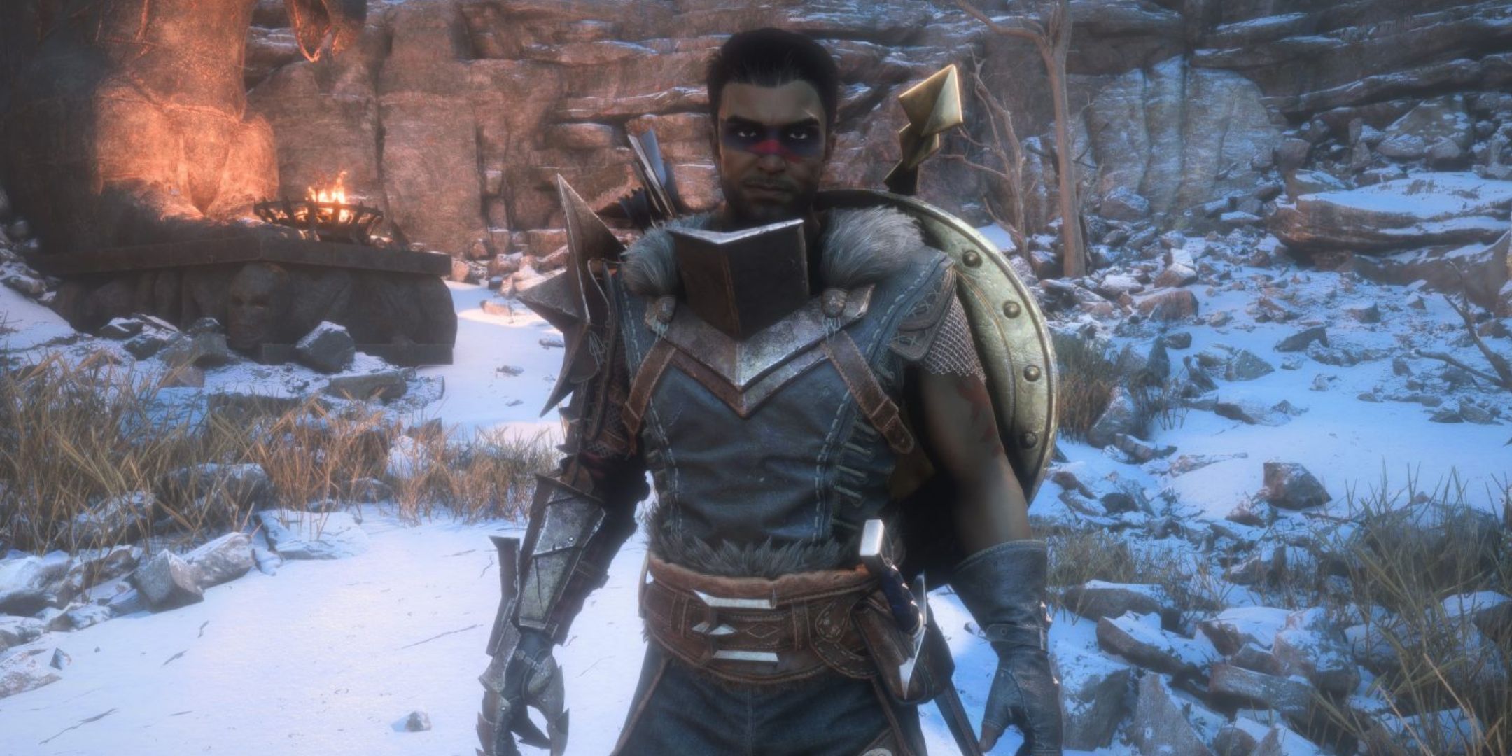 Rook from Dragon Age: The Veilguard dressed like Hawke