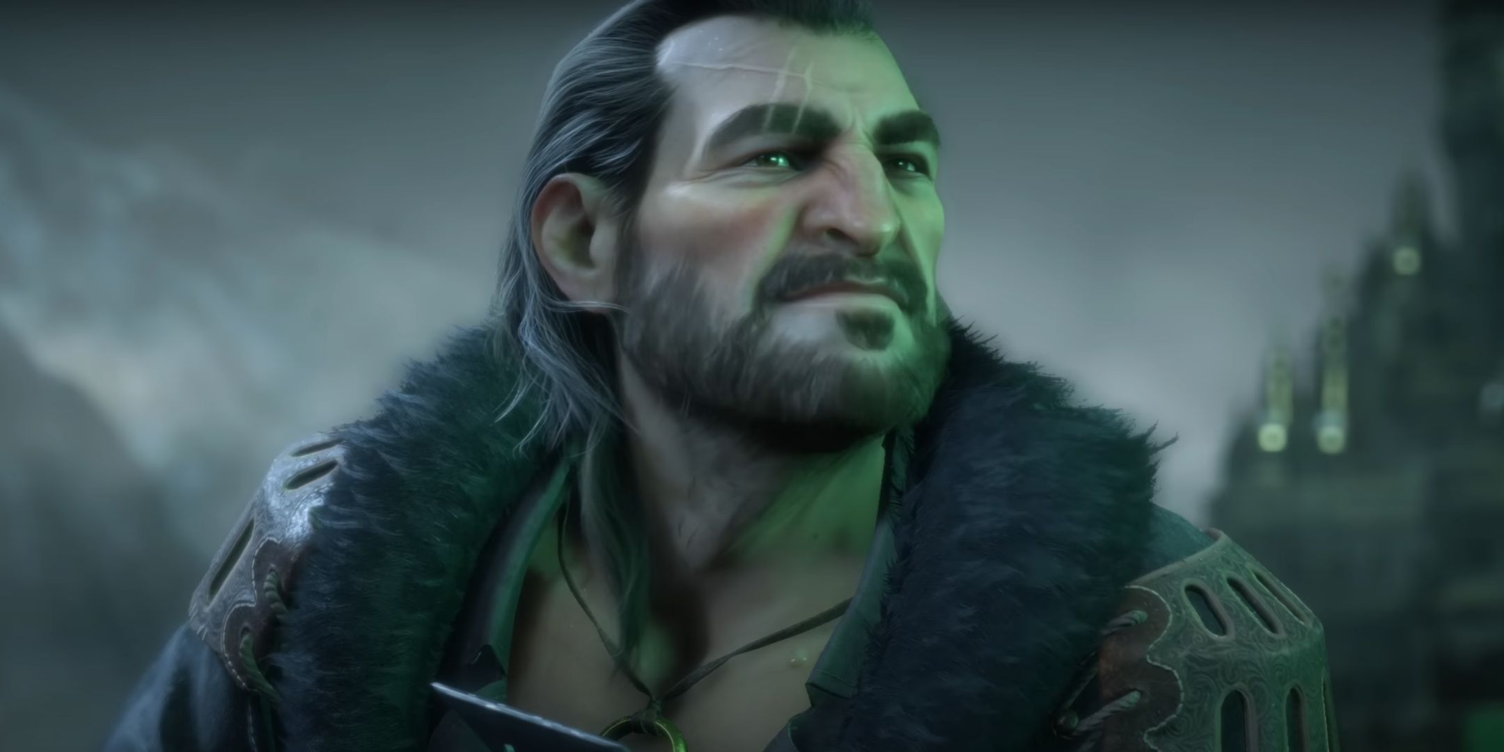 Varric looking up with grim determination in Dragon Age: The Veilguard.