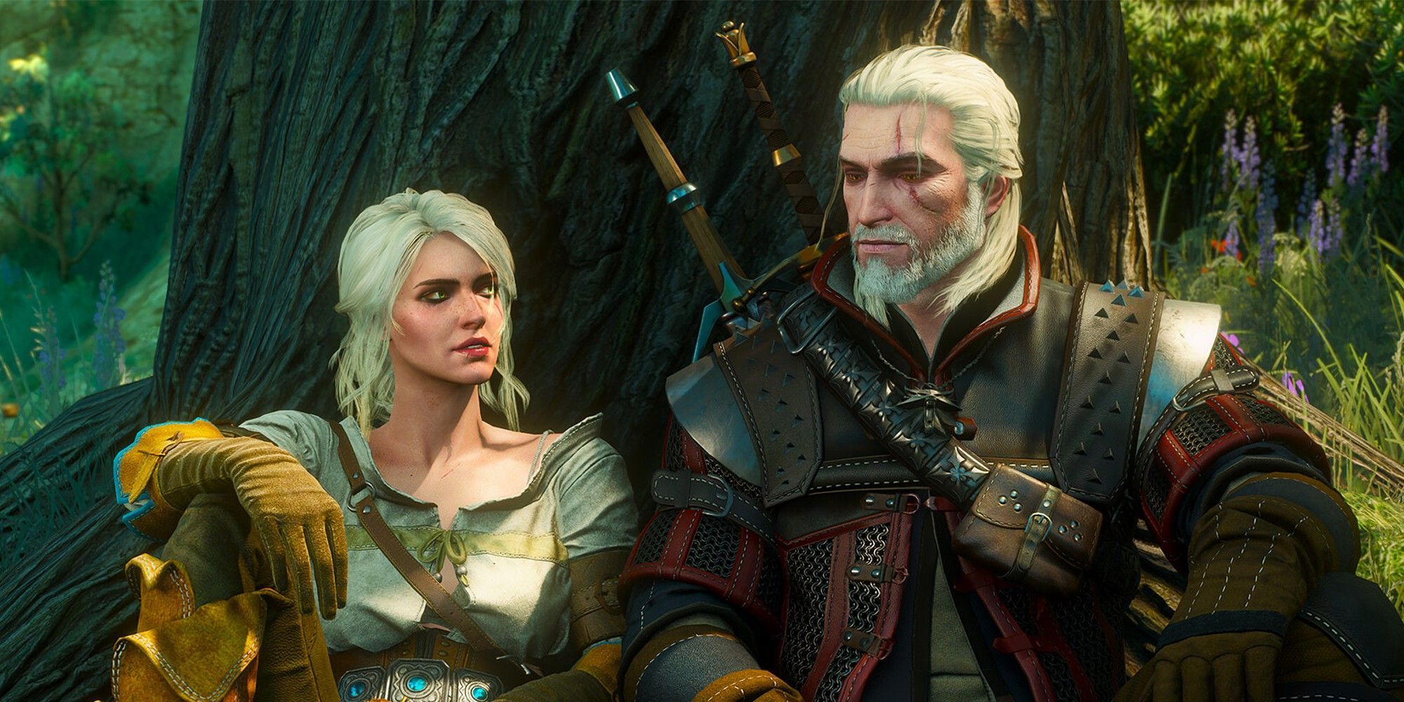 The Witcher 3 Next-Gen Update - Ciri And Geralt Sitting Under The Tree And Resting.