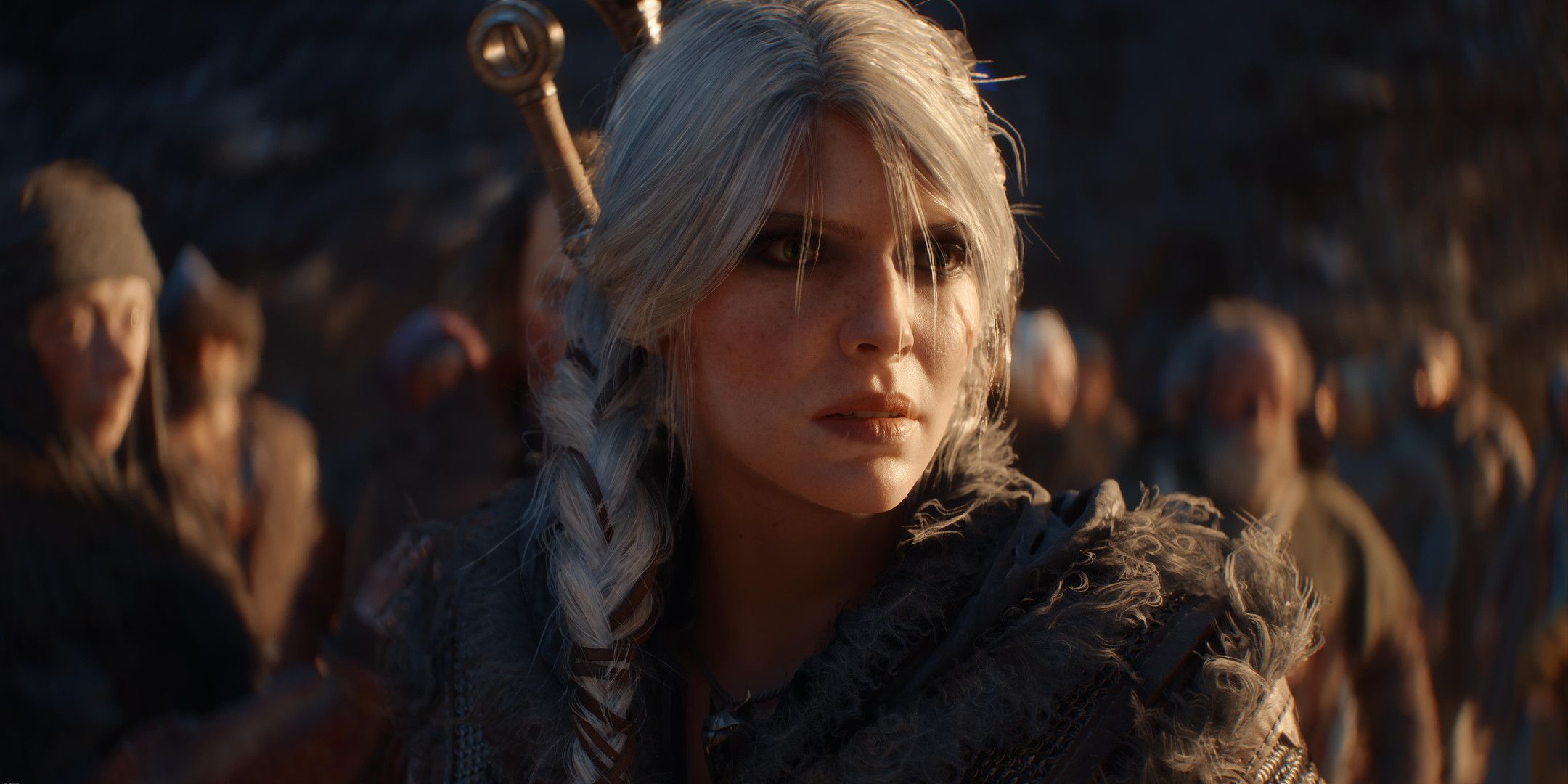 Ciri among a group of villagers in The Witcher 4