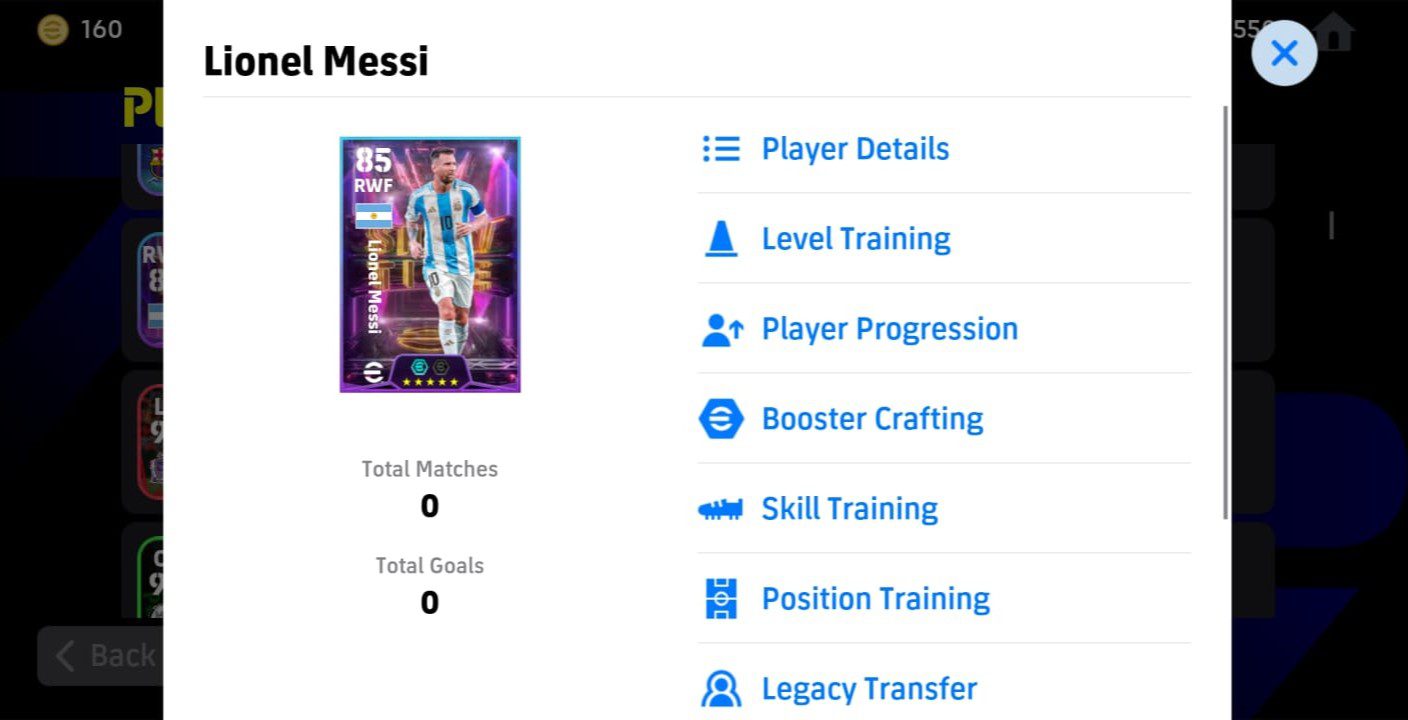 eFootball Player Menu