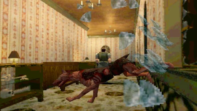 Dogs jump through Resident Evil's windows.