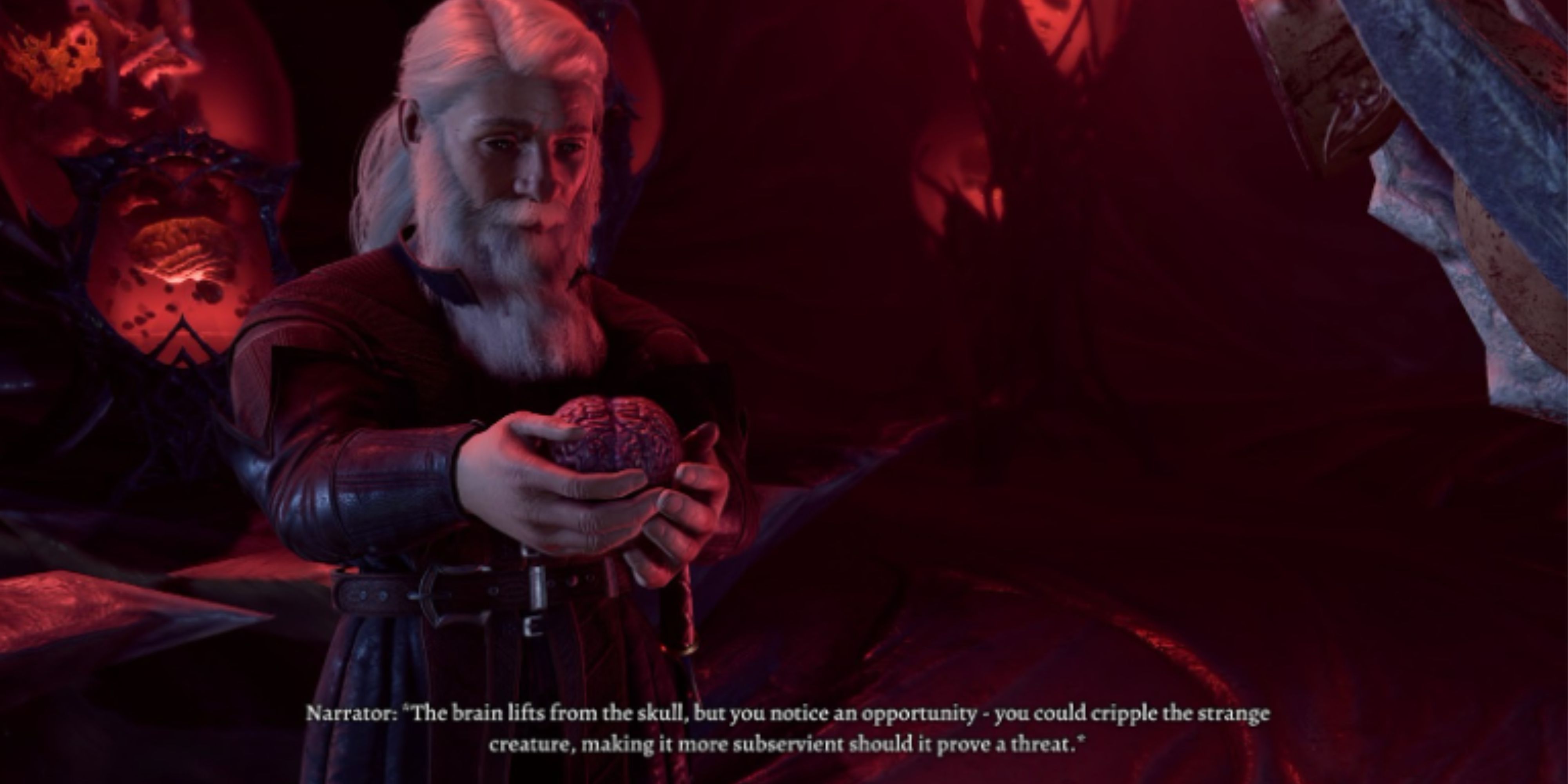 Santa Claus holding a brain in Baldurs Gate 3