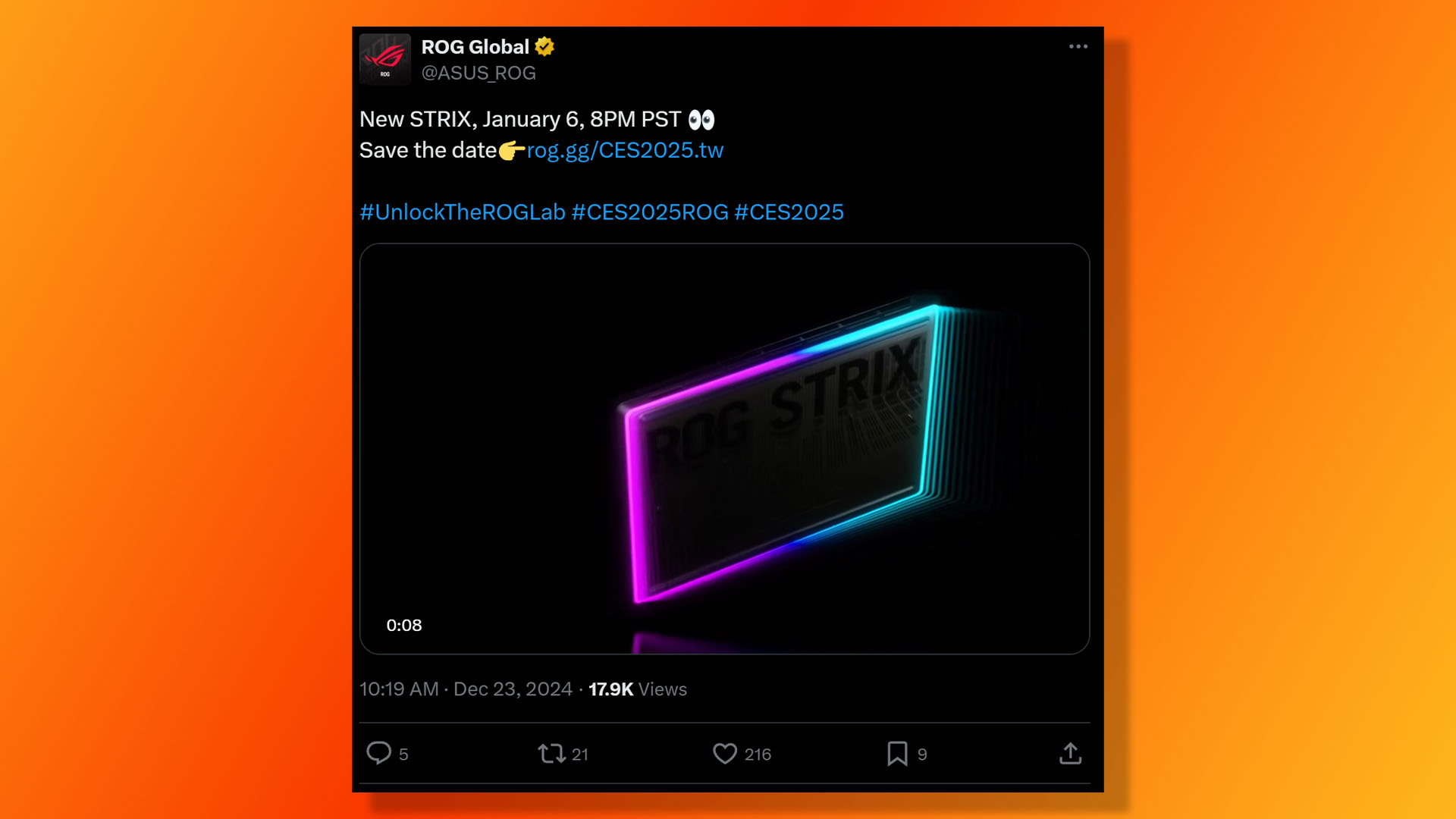 Asus ROG Strix Scar 18 2025 gaming laptop tease on X (formerly Twitter).