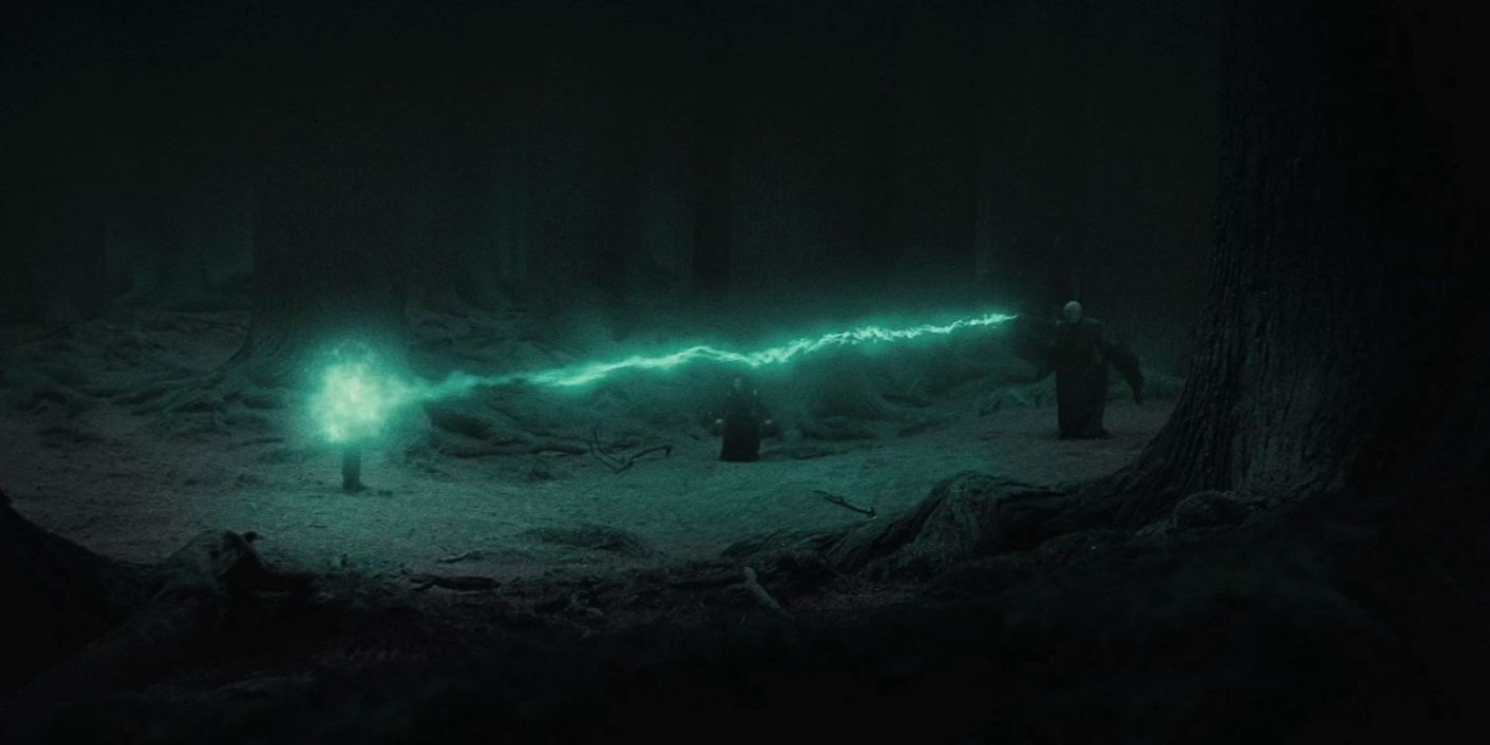 Voldemort using the Killing Curse Avada Kedavra in Harry Potter and the Deathly Hallows