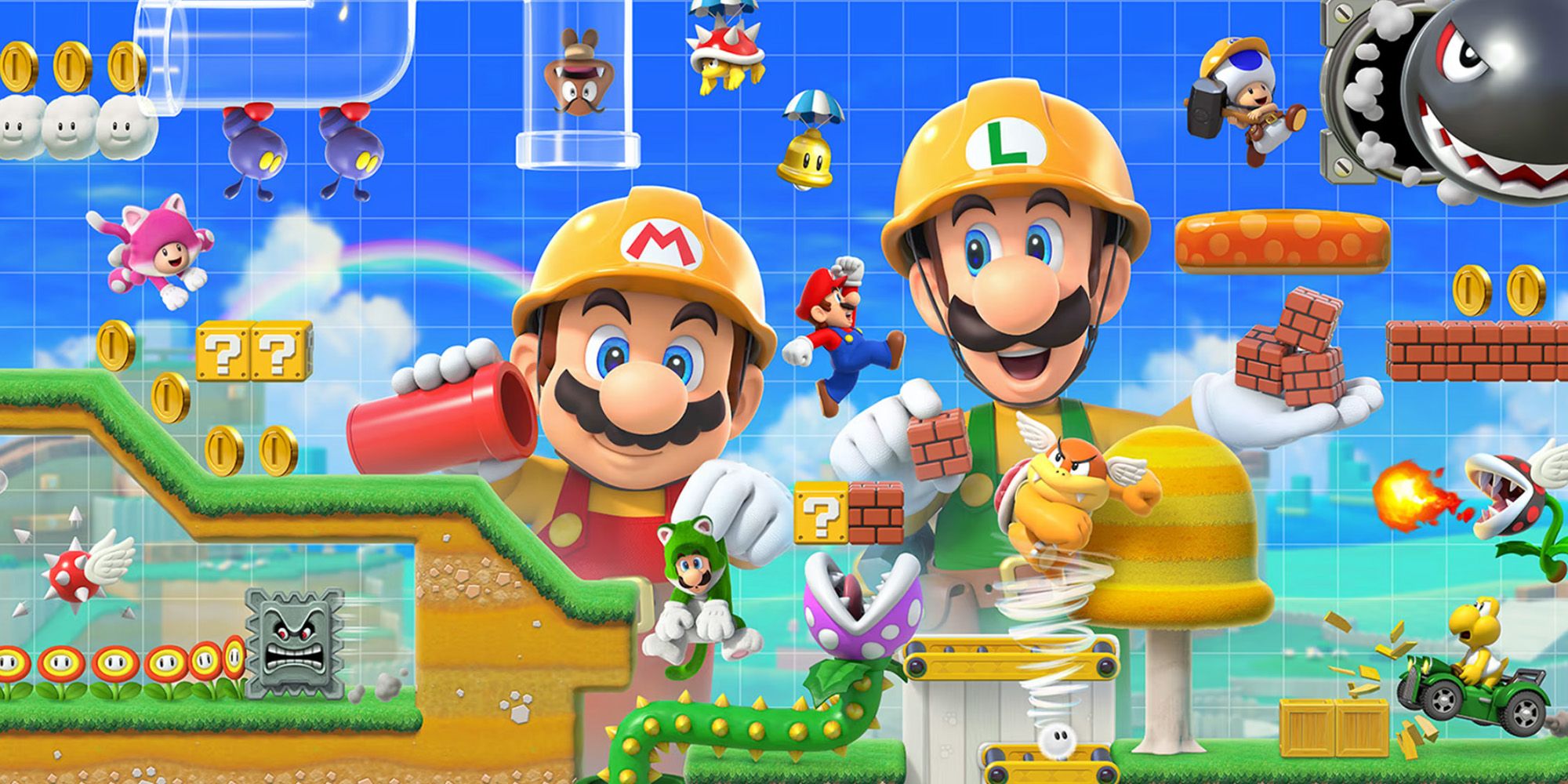 Super Mario Maker 2 - Mario And Luigi Building A Level