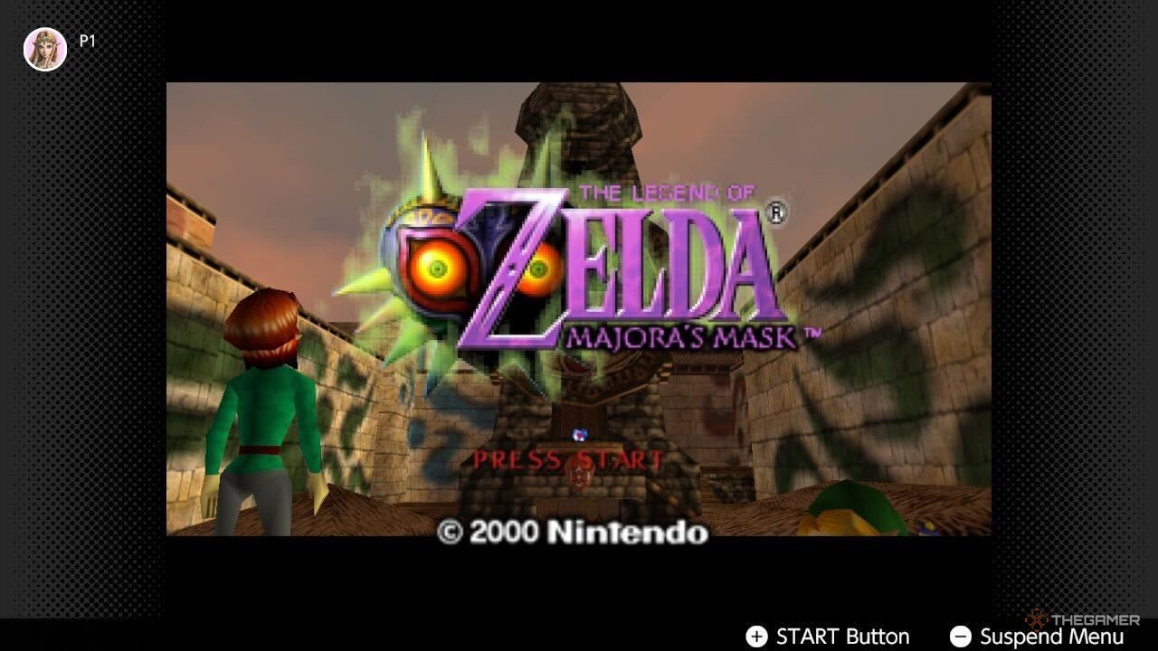 Start screen for Majora's Mask on the Nintendo 64 online from NSO.