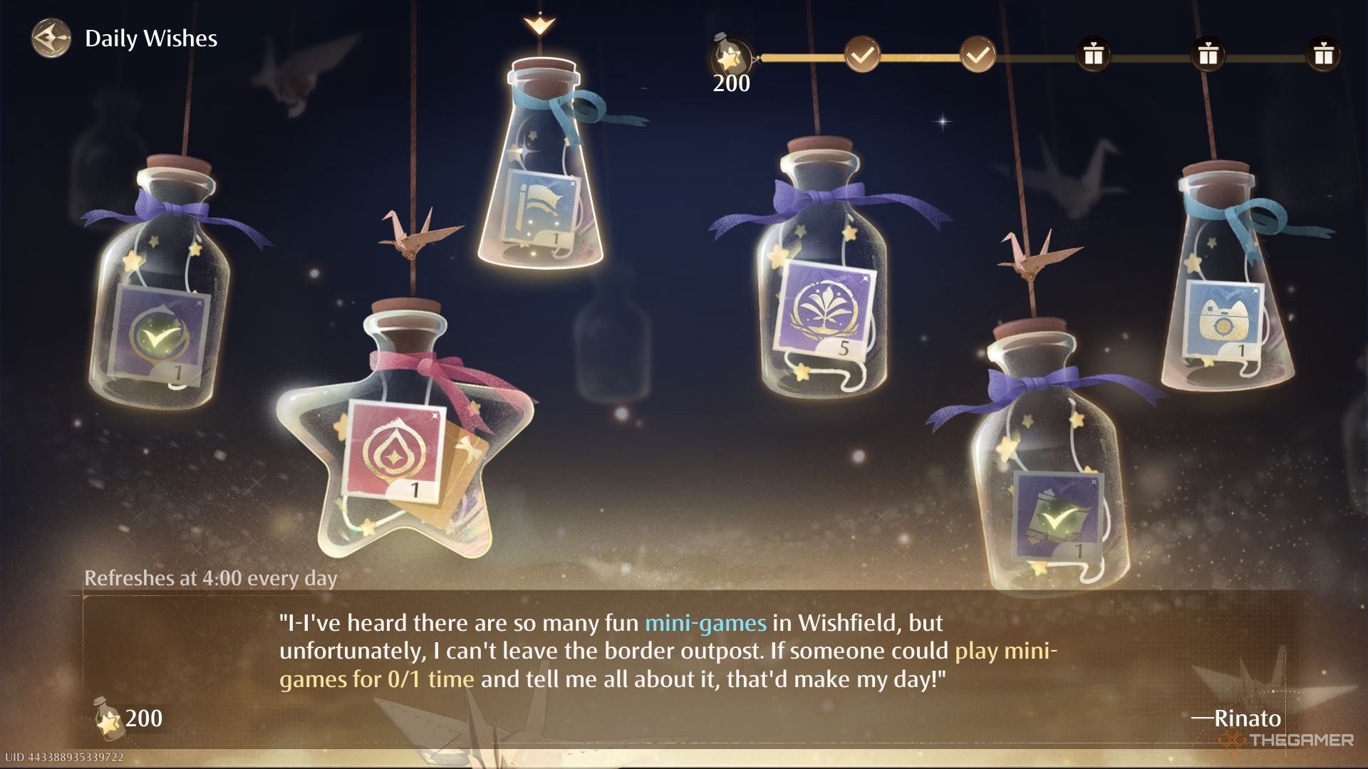 A wish for someone to play a mini-game in Infinity Nikki on the daily wishes menu.