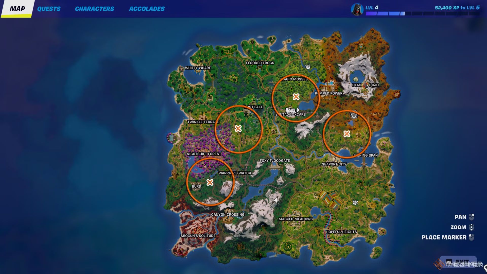 A photo of a Fortnite map with the Forecast Tower locations marked.