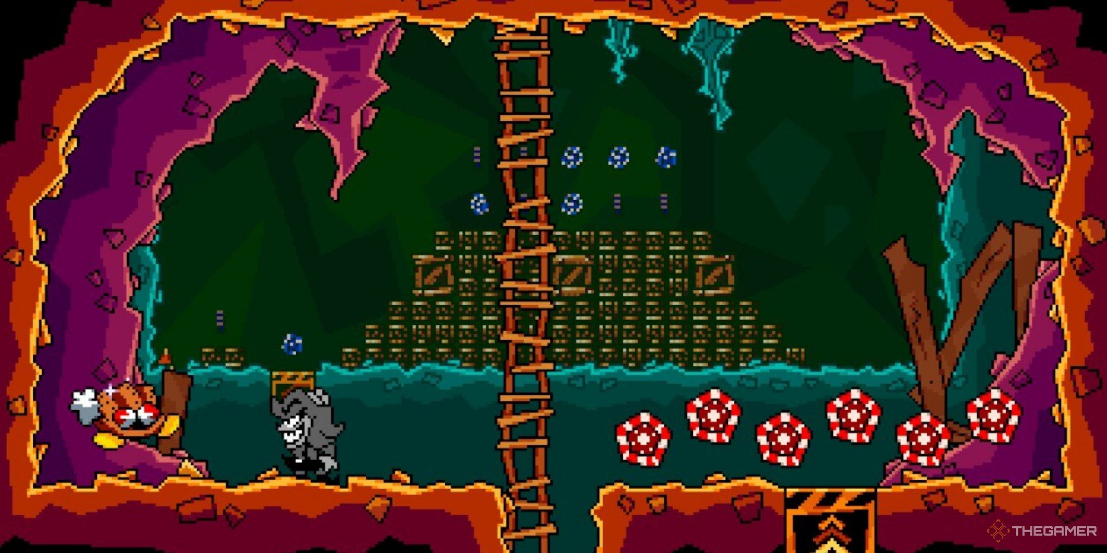 Antonblast. Annie standing next to the food in the Bomb Candy Mines stage.