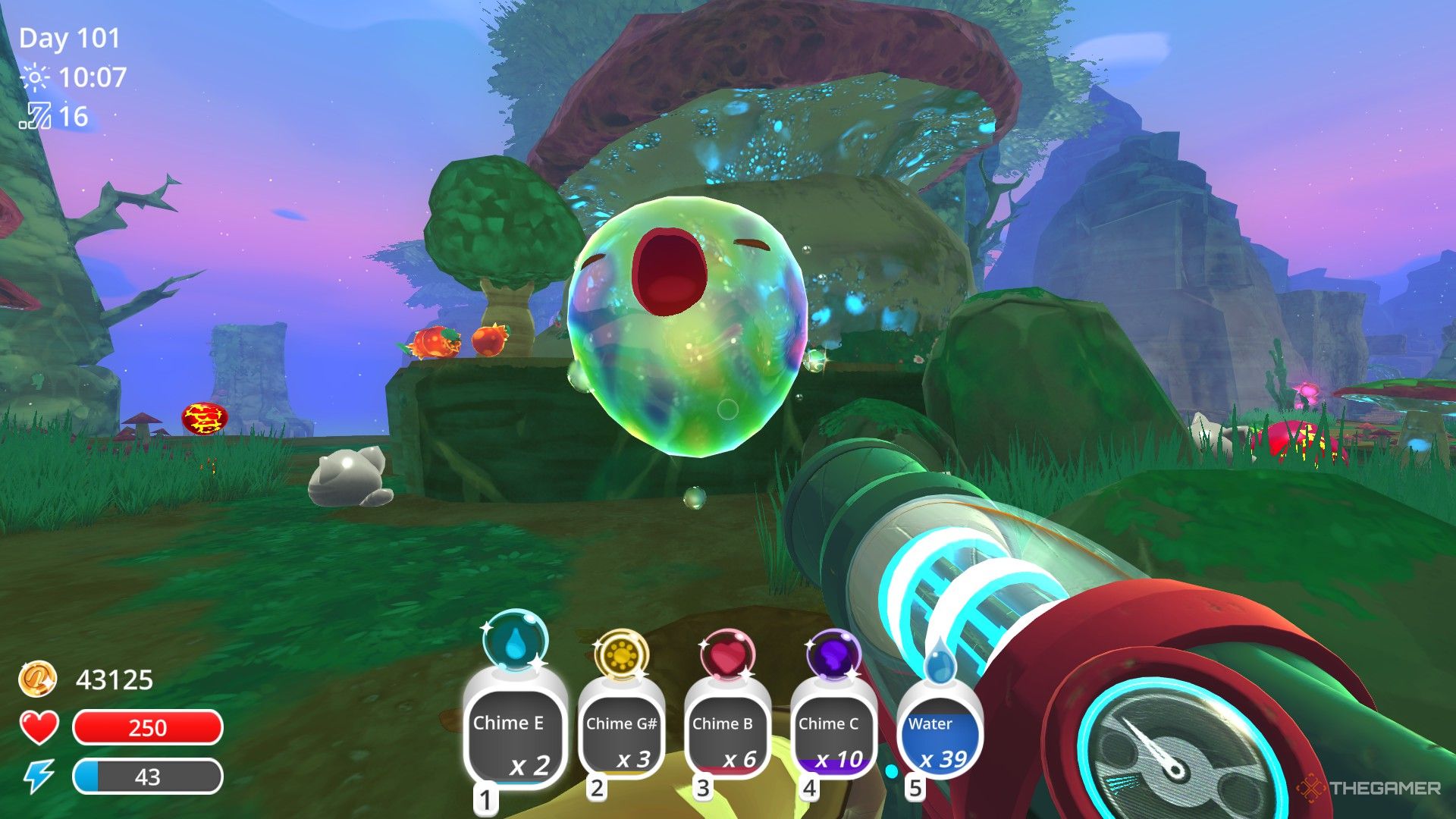 A Twinkle Slime sings before it pops itself in Slime Rancher.