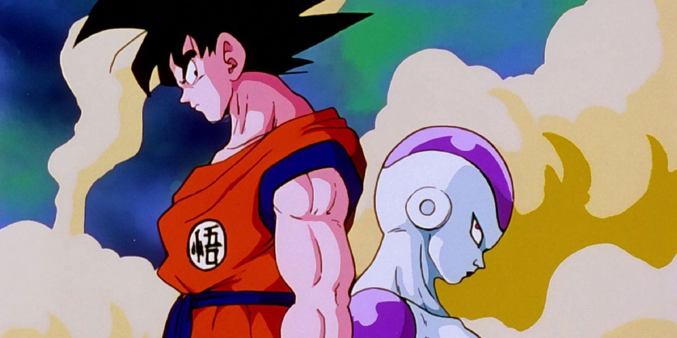 Dragon Ball Z image showing Goku and Frieza, back-to-back.