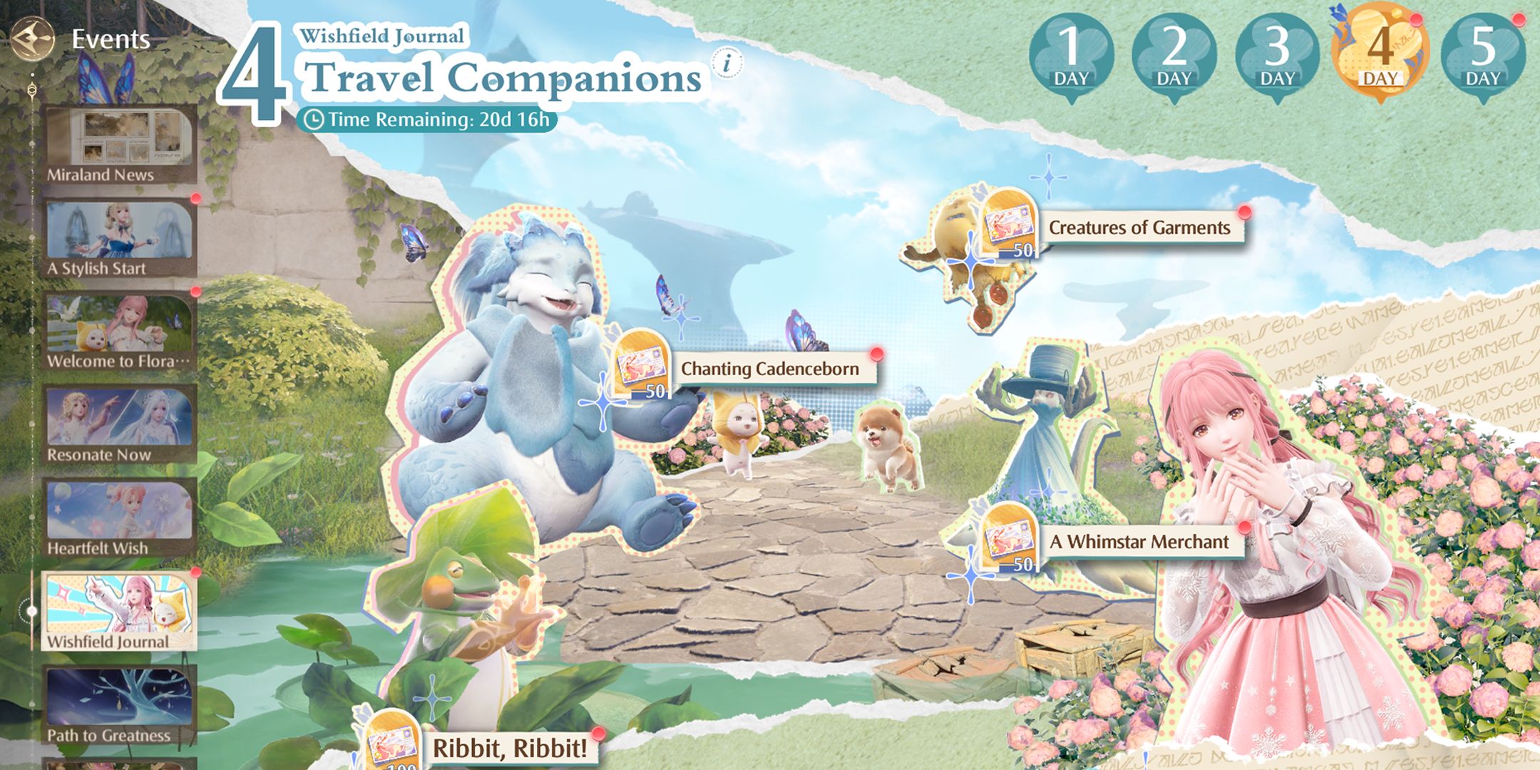 Infinity Nikki Wishfield Journal Event Day 4 Guide (Travel Companions)