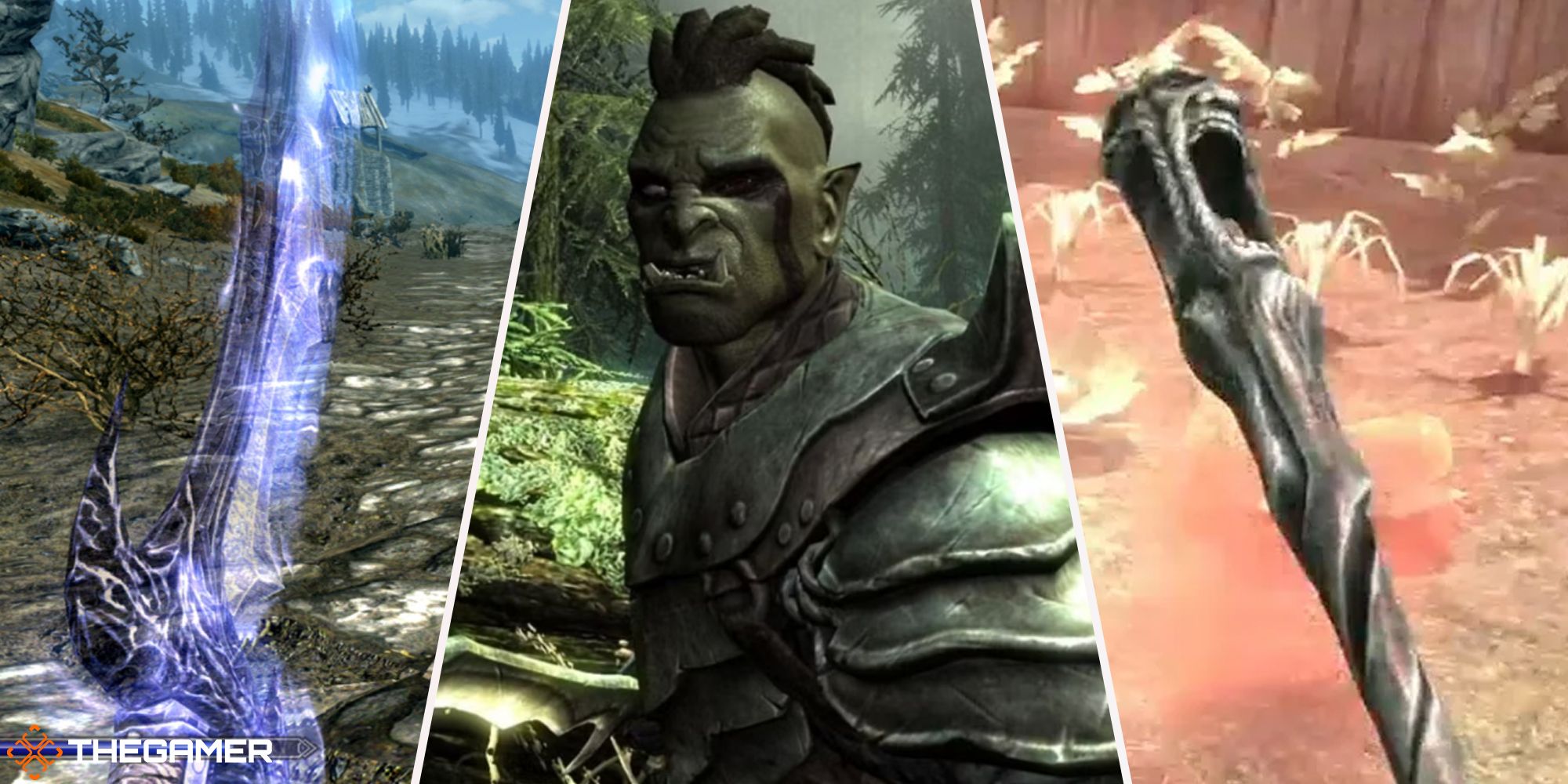 Skyrim - various weapons and an orc warrior