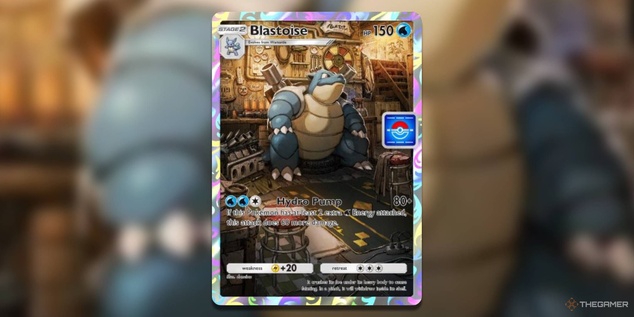 The Blastoise promo card, from Pokemon TCG Pocket.