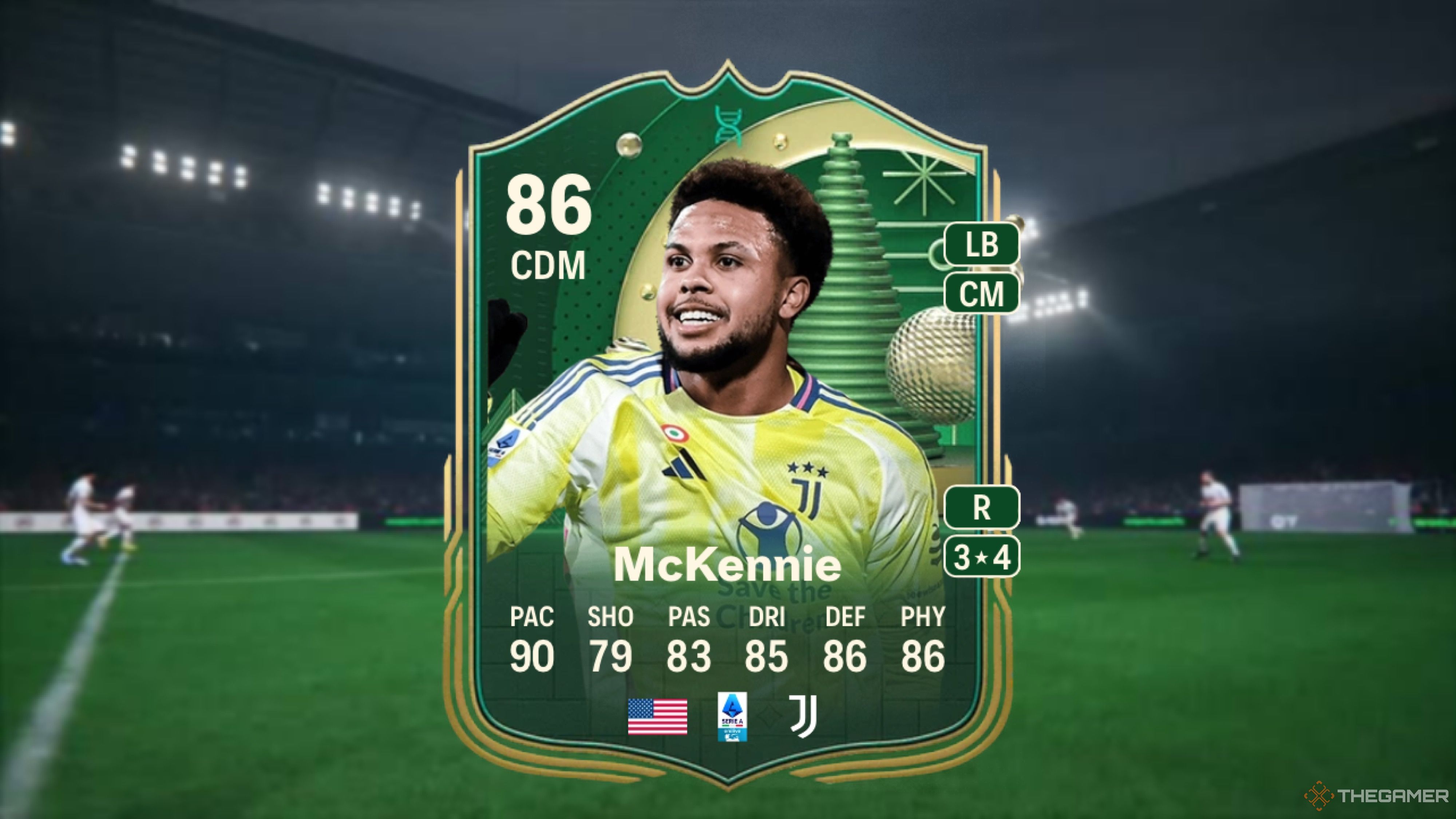 Image showing McKennie card against a faded stadium background.