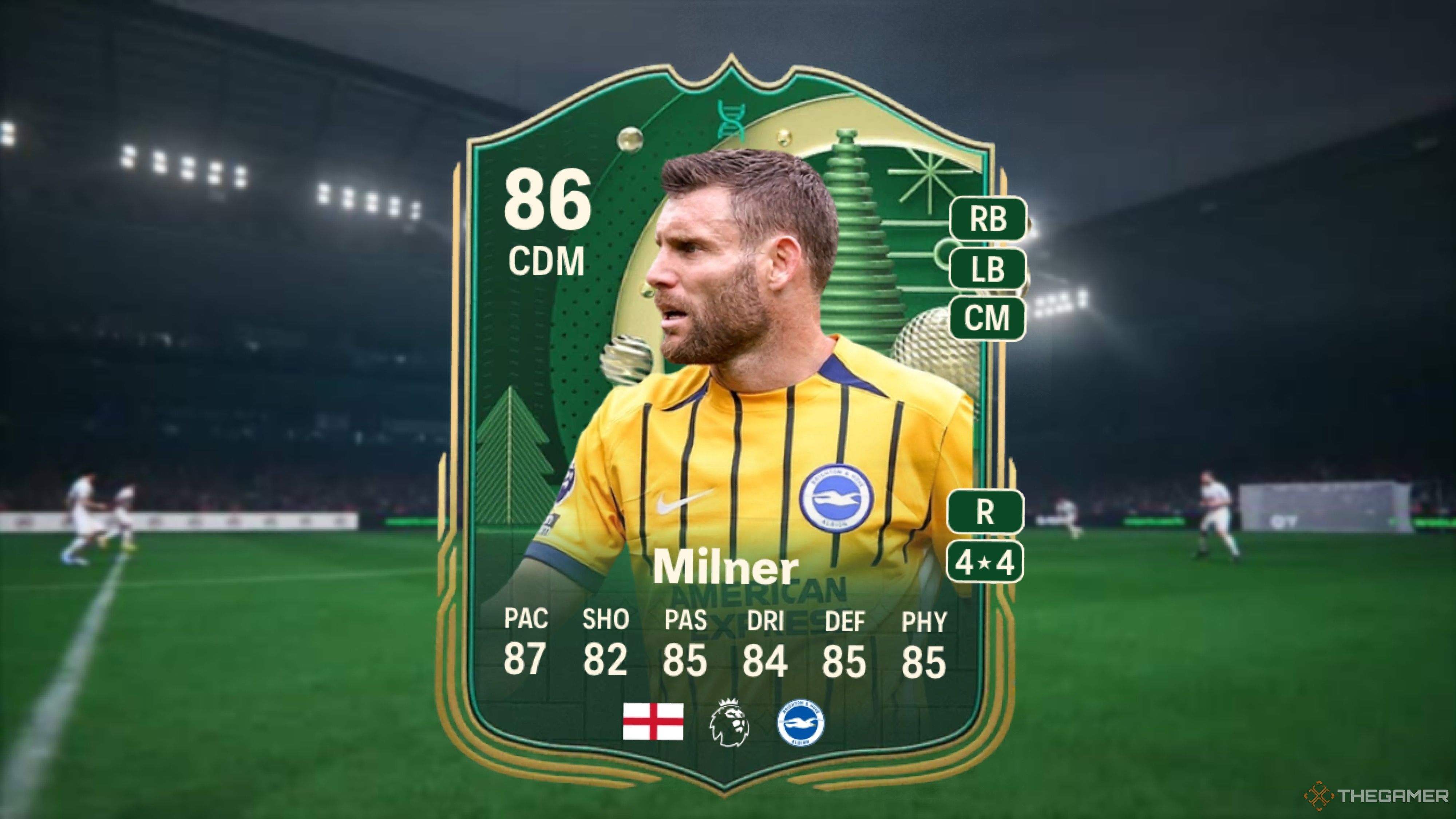 Image showing Milner card against a faded stadium background.