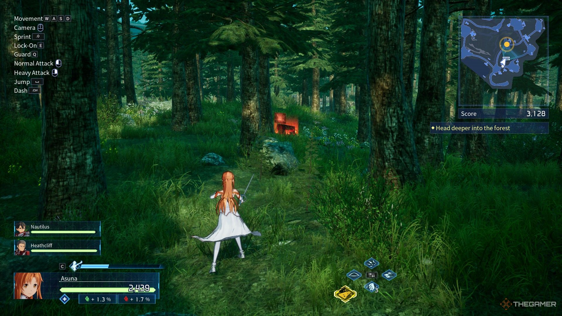 Asuna finds a console among the trees in Sword Art Online: Fractured Daydream.