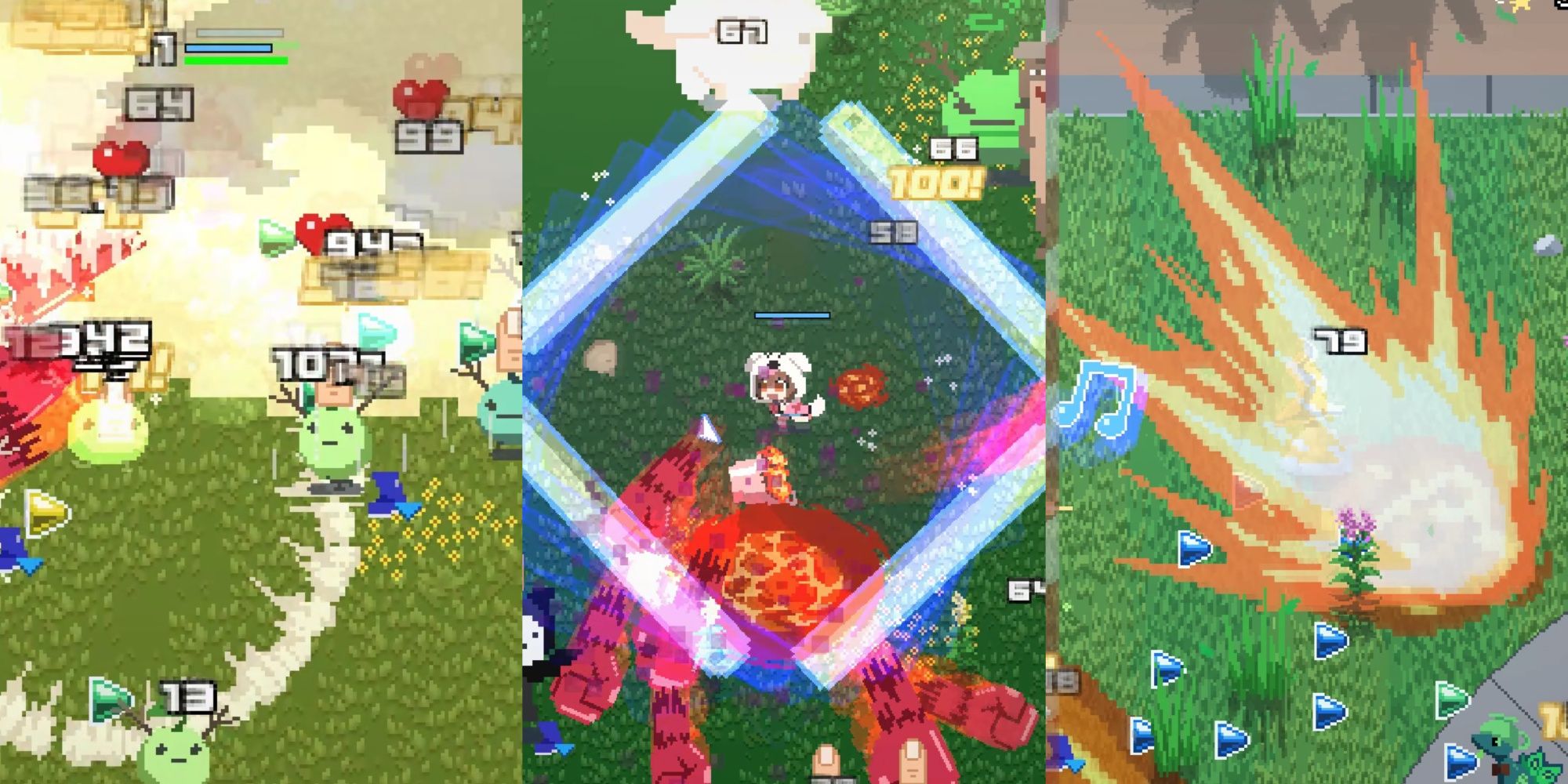 A collage showing three different gameplay screenshots.