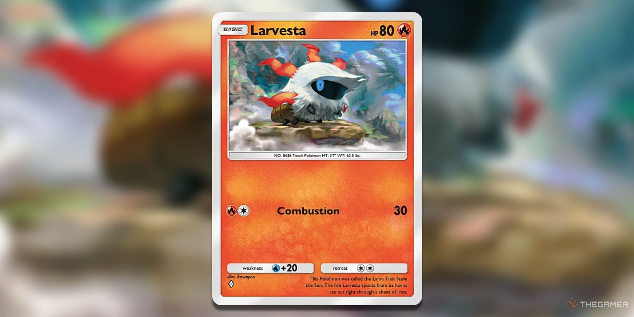 Larvesta Mythical Island Pokemon TCG Pocket Card Art.