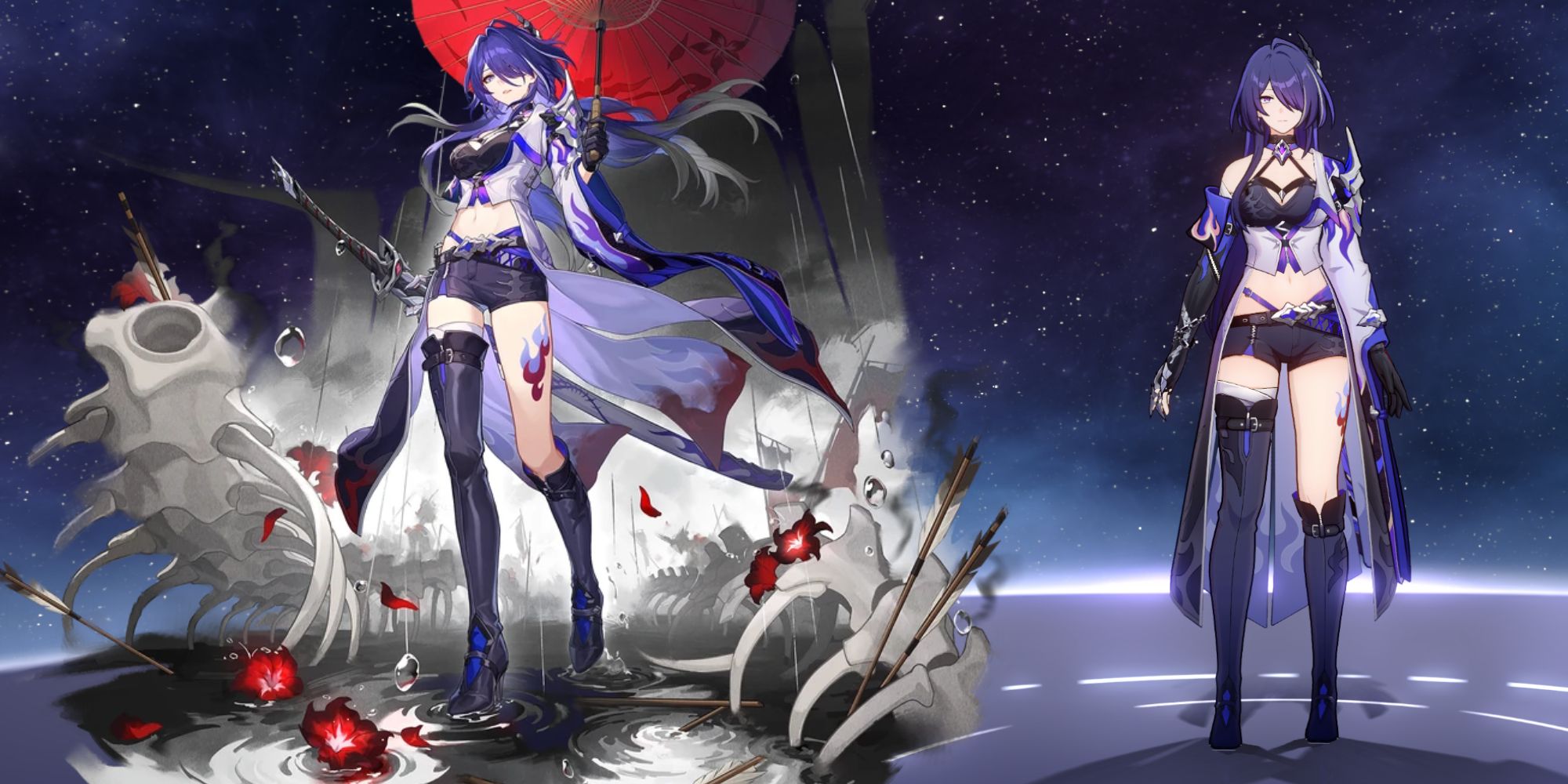 Acheron splash art over the character in the Honkai Star Rail game menu.