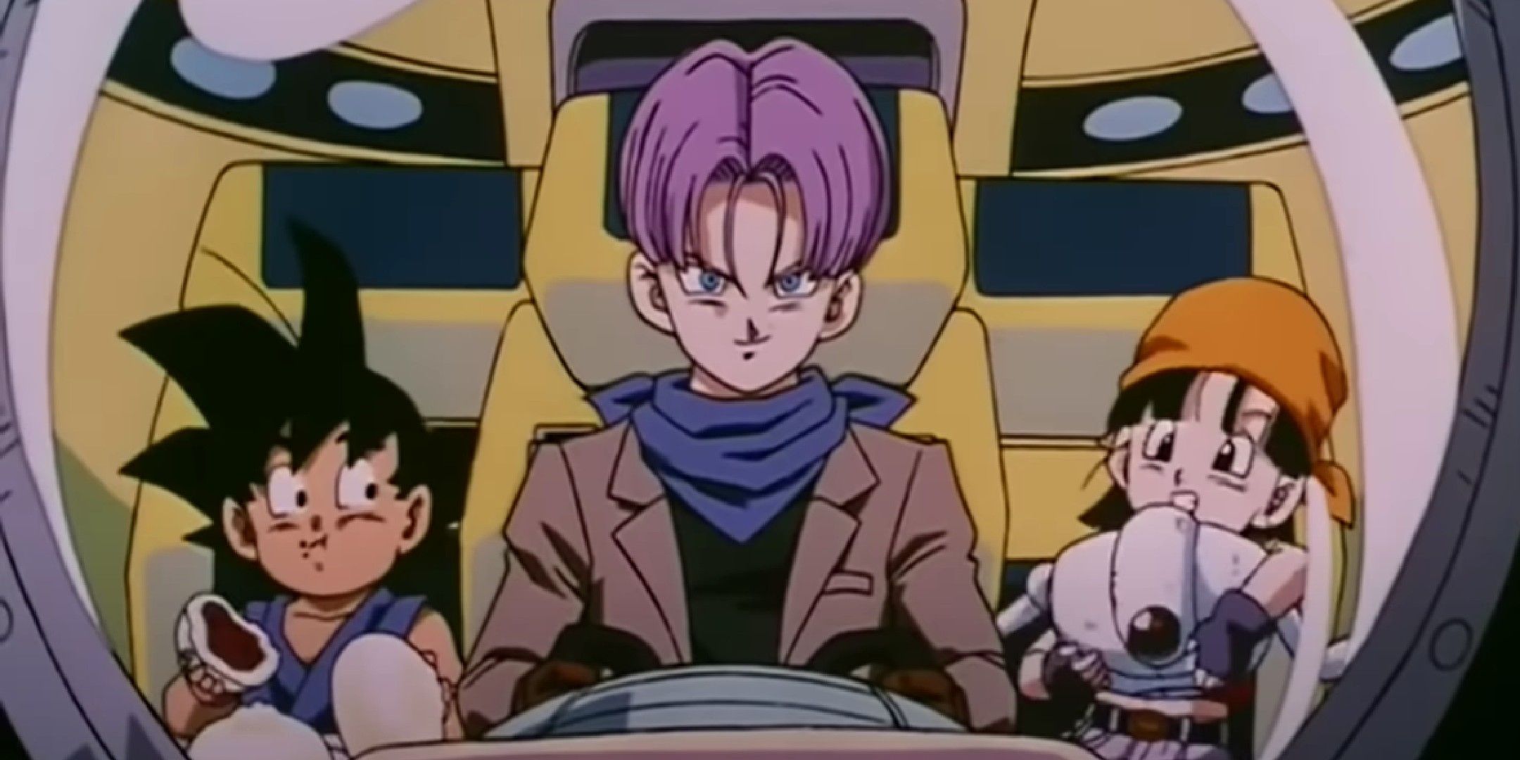 Dragon Ball image showing Trunks, Goku and Pan.