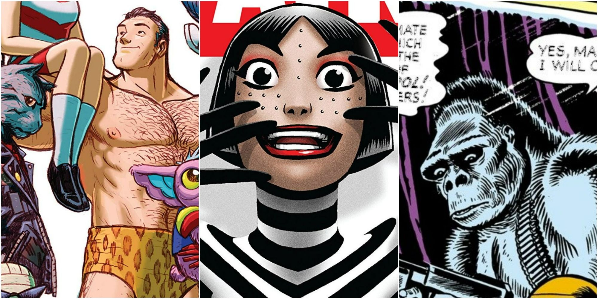 Three close-ups on characters from Doom Patrol