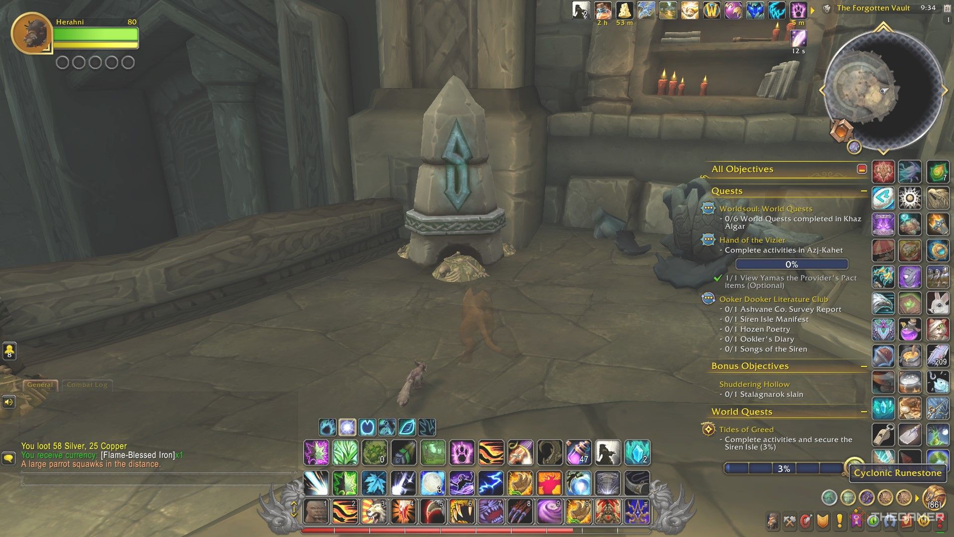 The Cyclonic Runestone holding Thrayir in stasis within the Forgotten Vault.