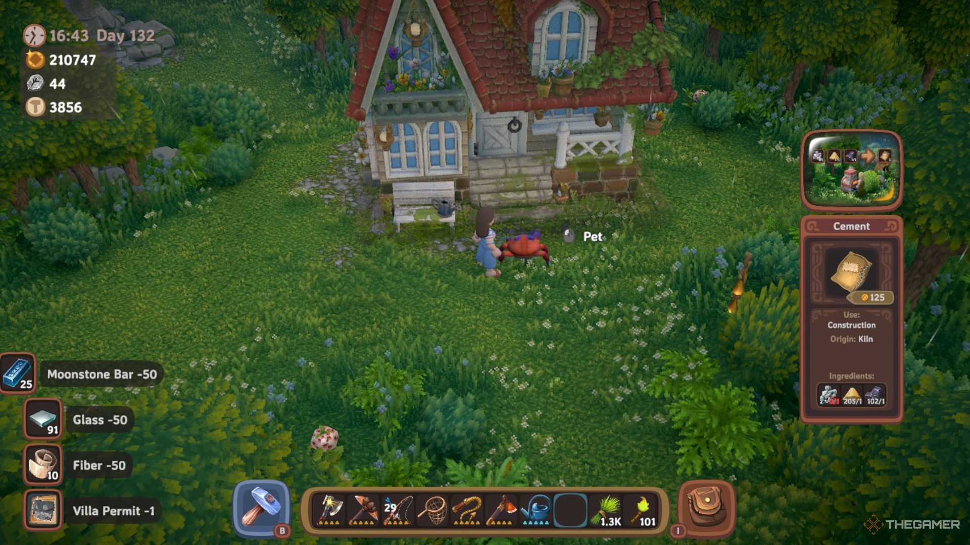 Player character standing in front of a newly placed Villa on the Farm in Luma Island.