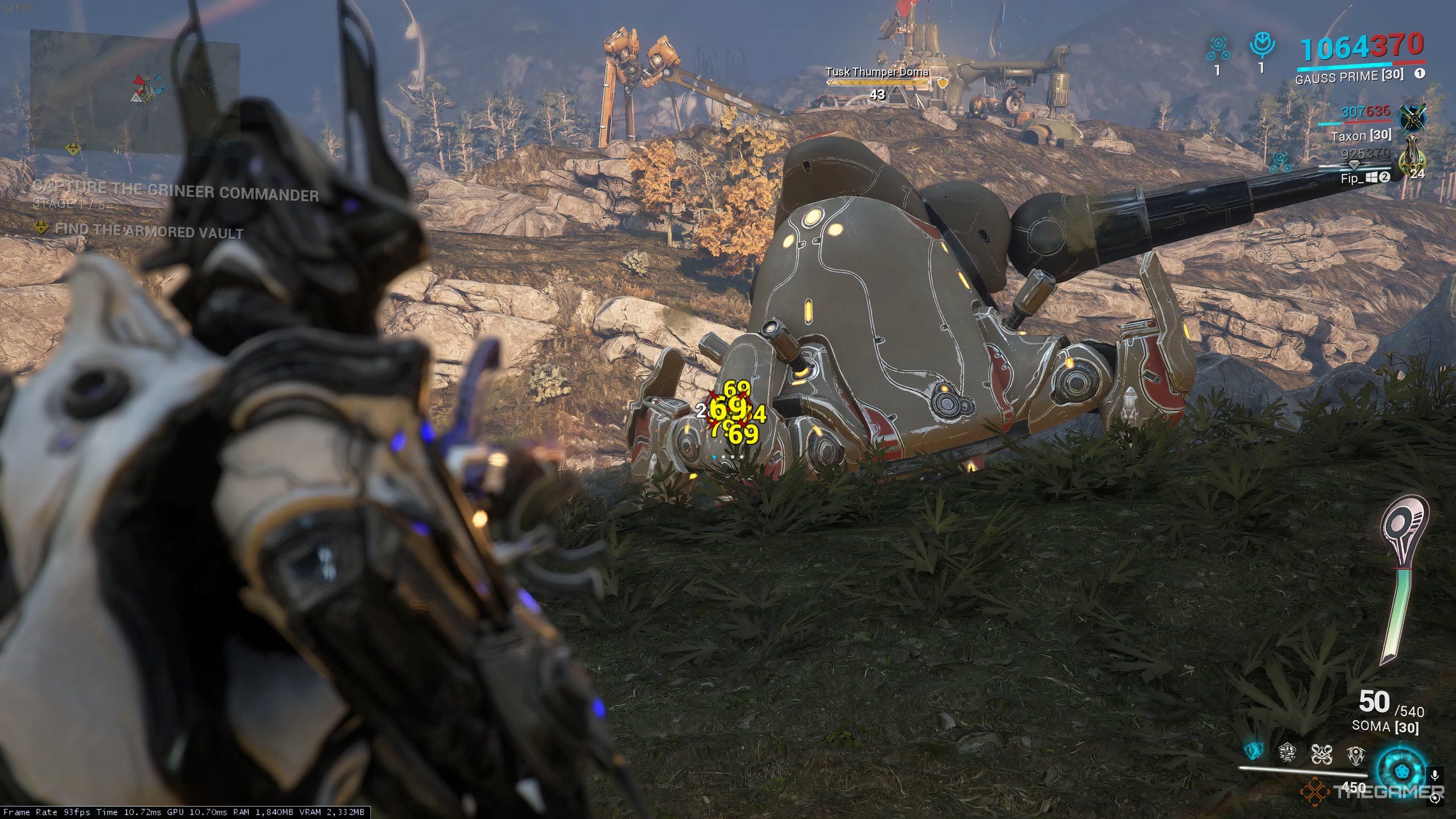 Hitting the Tusk Thumper on its knee is the only way to damage it in Warframe.