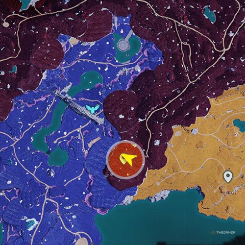 An orange circle shows the location of an anti aircraft misille no 7 in Palworld