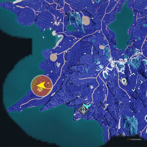 An orange circle shows the location of an anti aircraft misille no 14 in Palworld