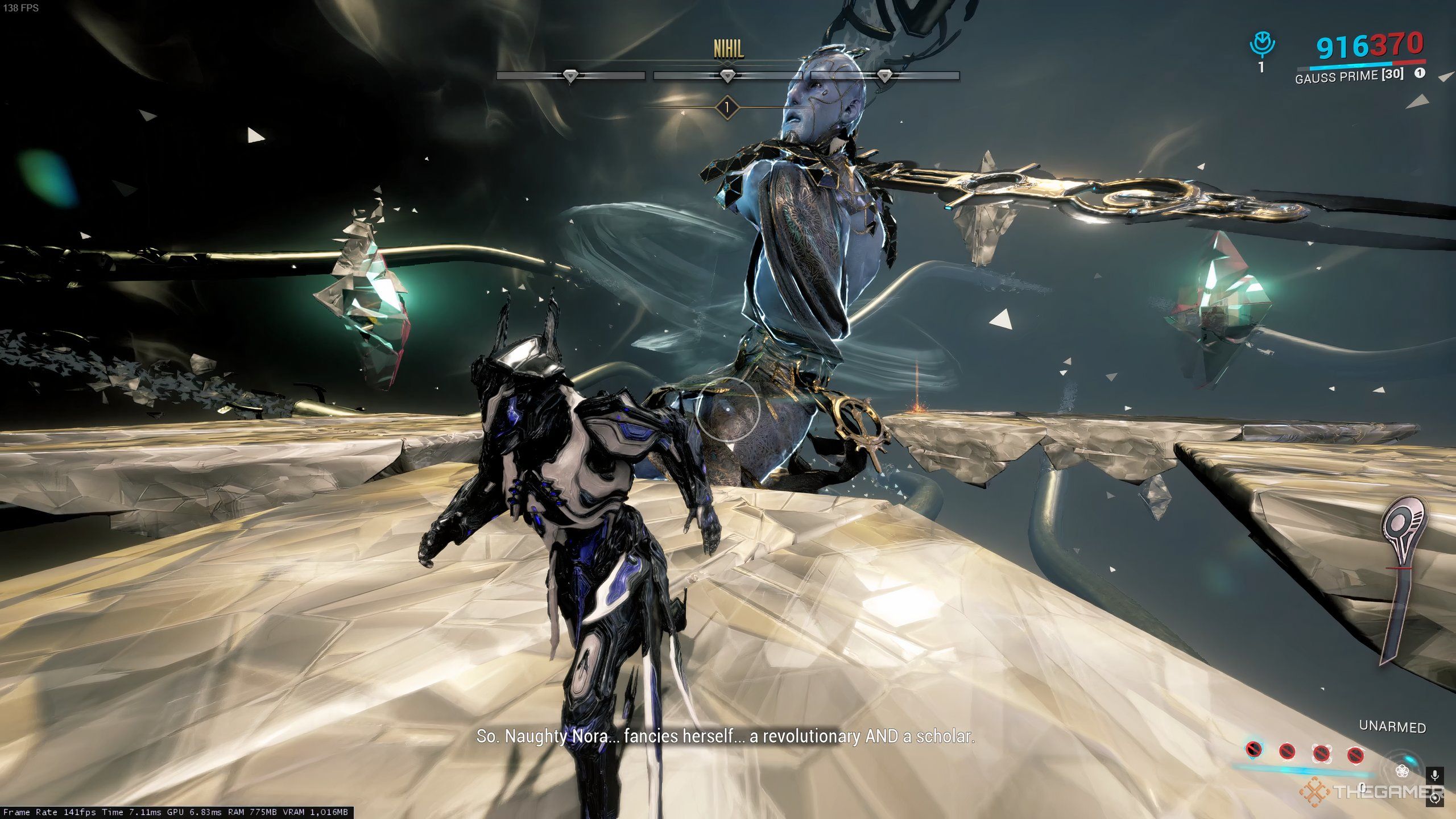 Nihil, preparing to do a large sweeping attack in Warframe.