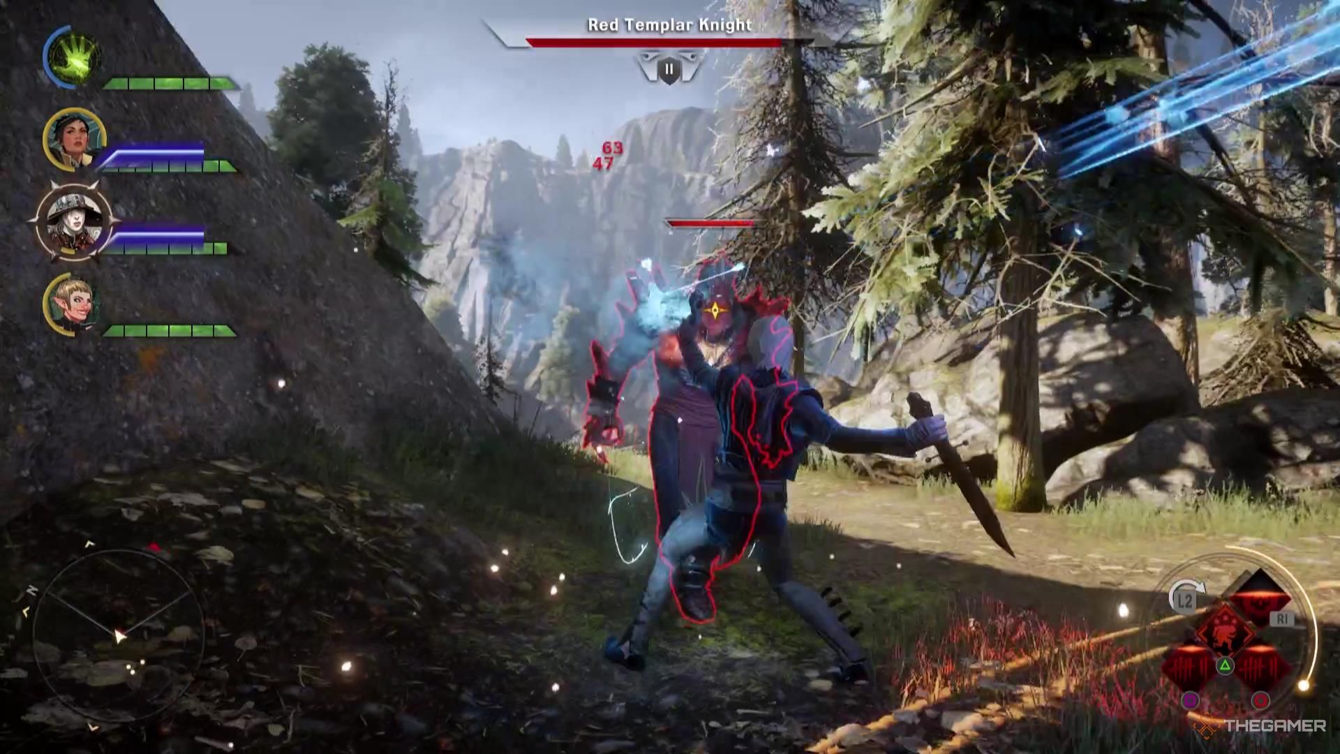 Cole attacks an enemy with his daggers in Dragon Age: Inquisition.