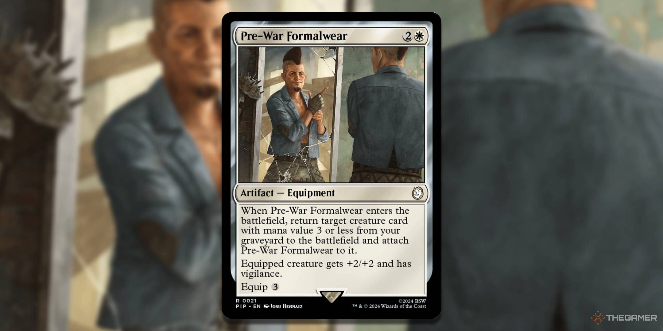 MTG Pre-War Formalwear card with the art in the background.