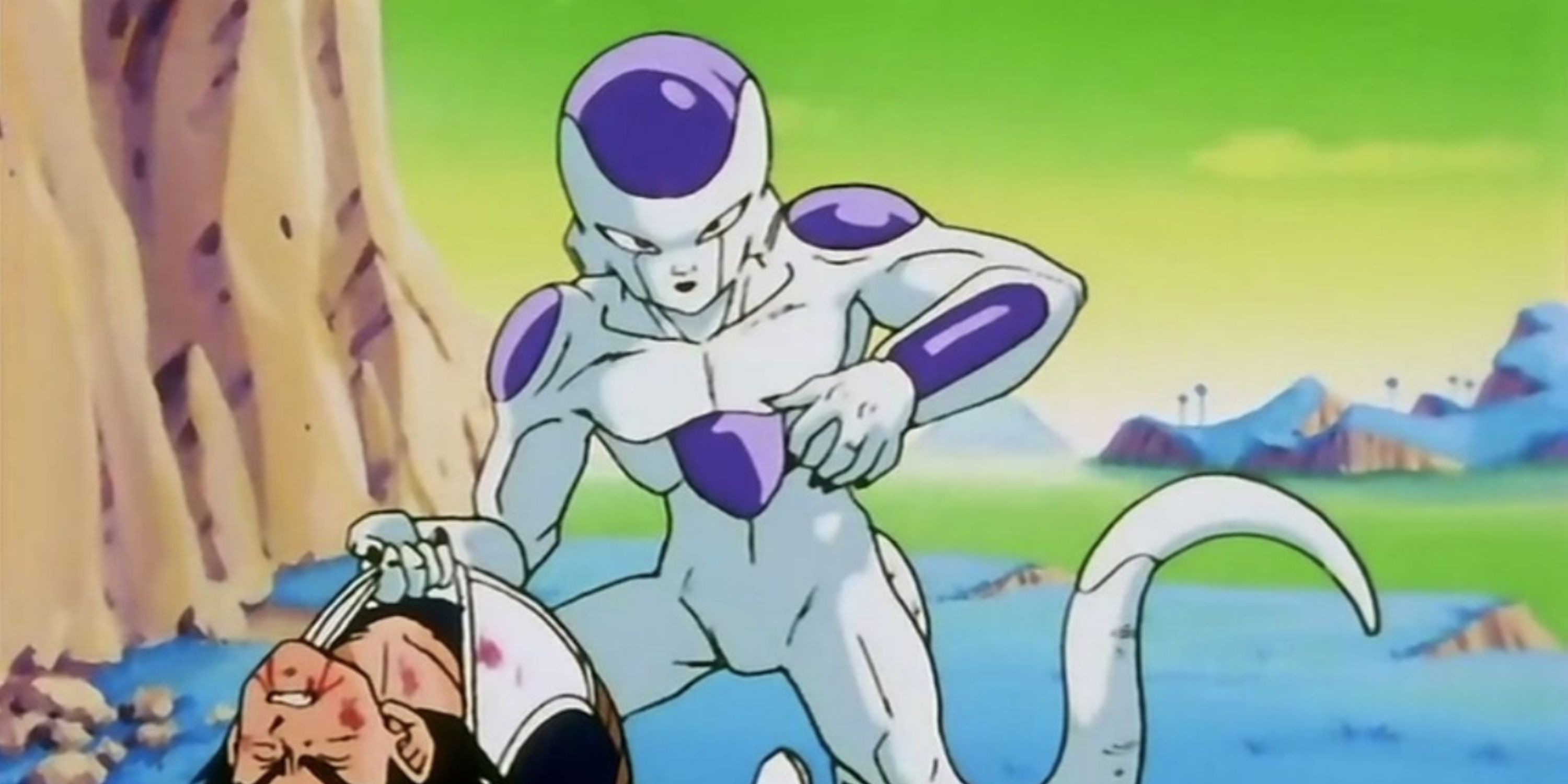 Frieza holding Vegeta on Namek in Dragon Ball Z