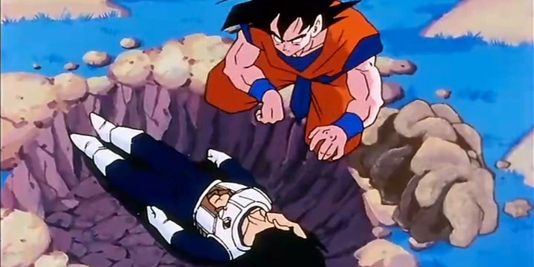 Goku burying Vegeta in Dragon Ball Z (1)