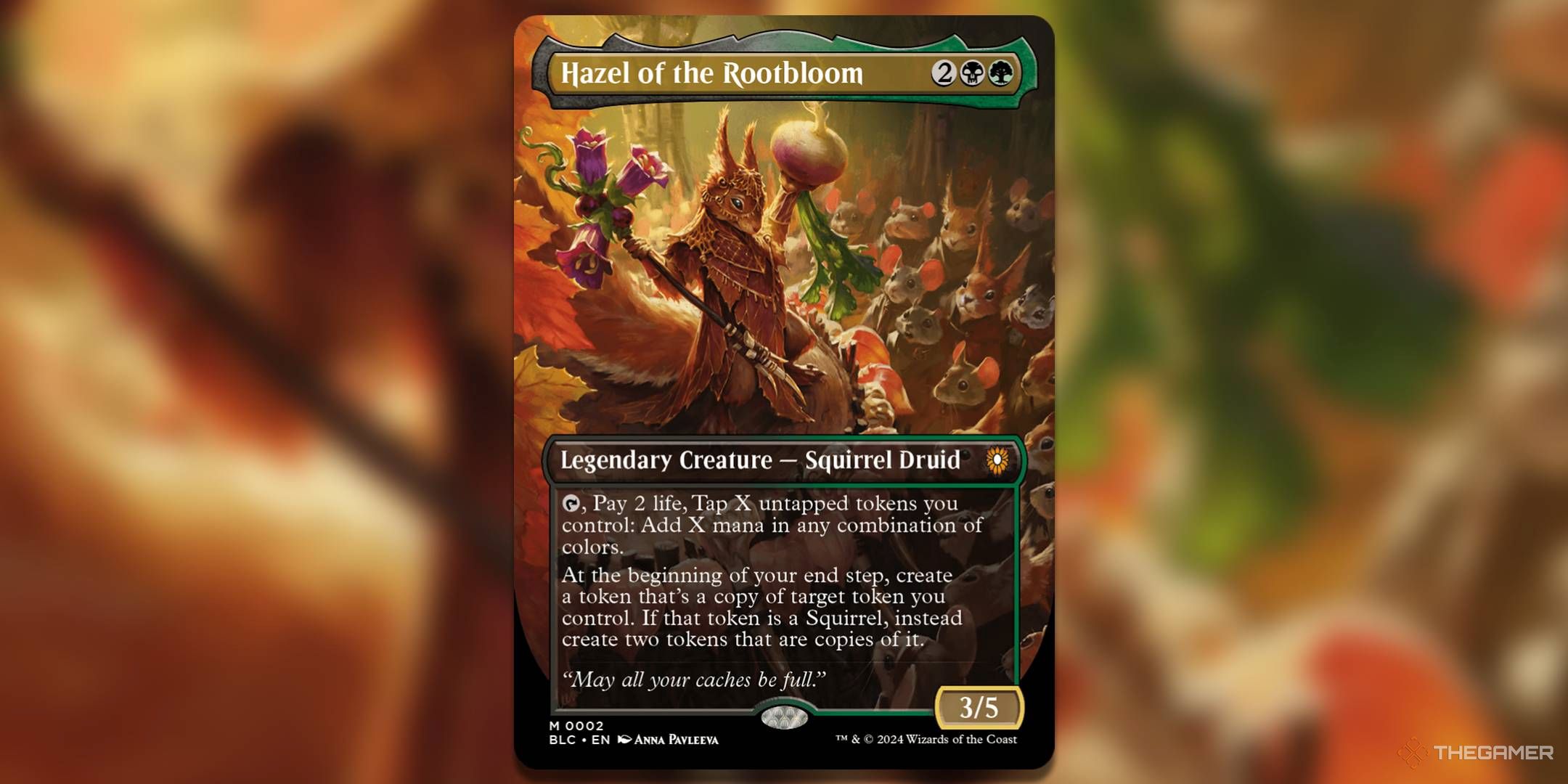 MTG - Hazel of the Rootbloom card with art in the background.