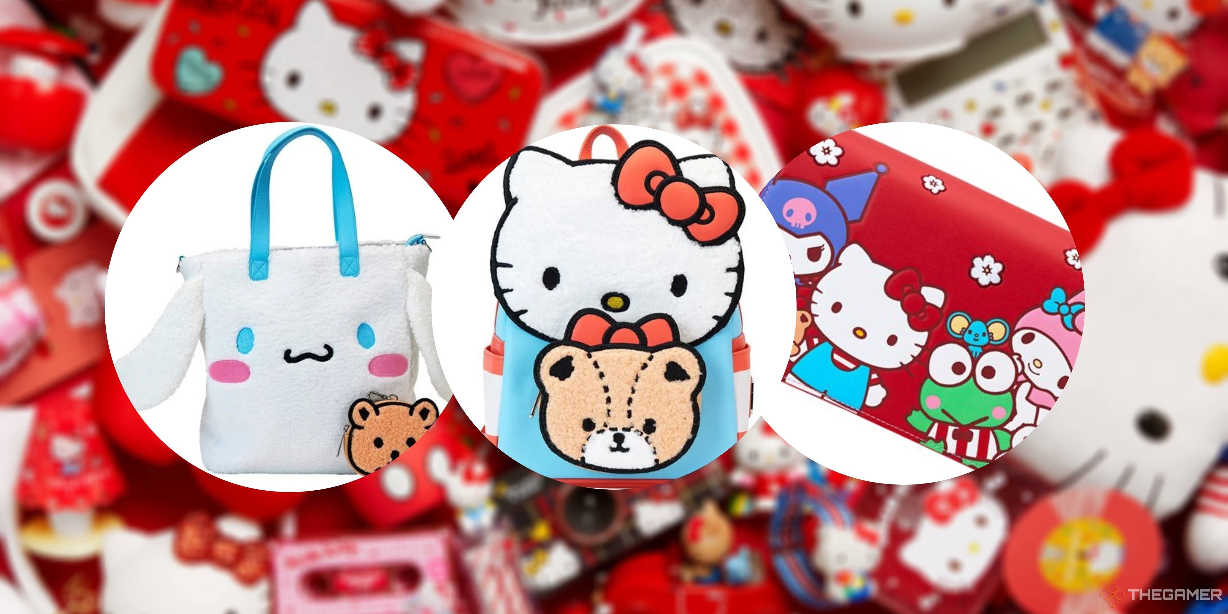 loungefly x sanrio hello kitty backpack, tote bag, and wallet.