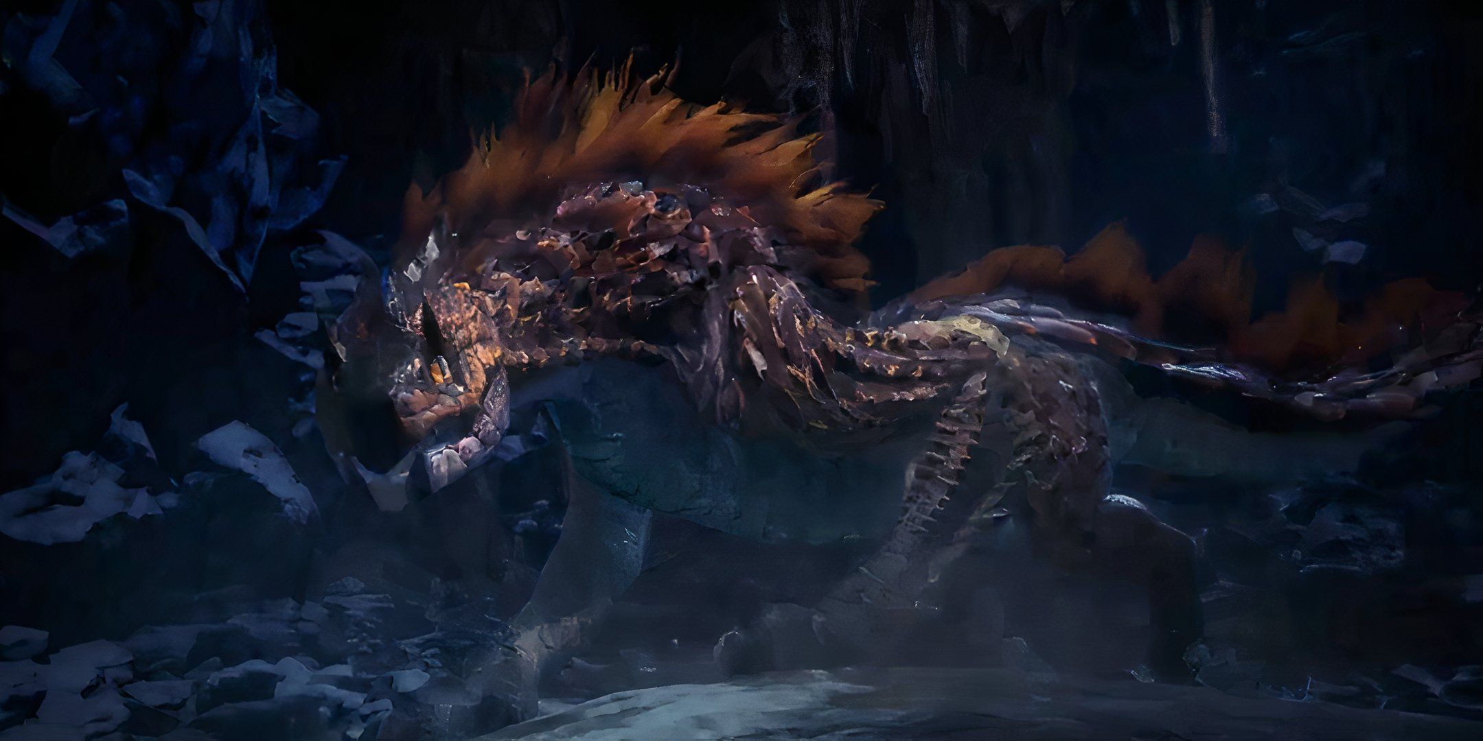 The Viper Tobi-Kadachi stalking in the cave Monster Hunter World: Iceborne.