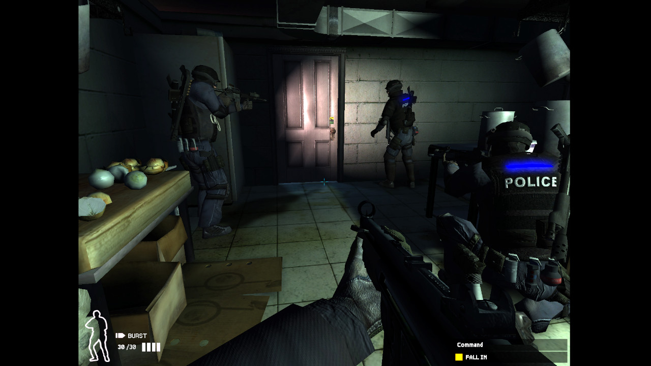 Getting ready to breach a door alongside the rest of your police squad in SWAT 4