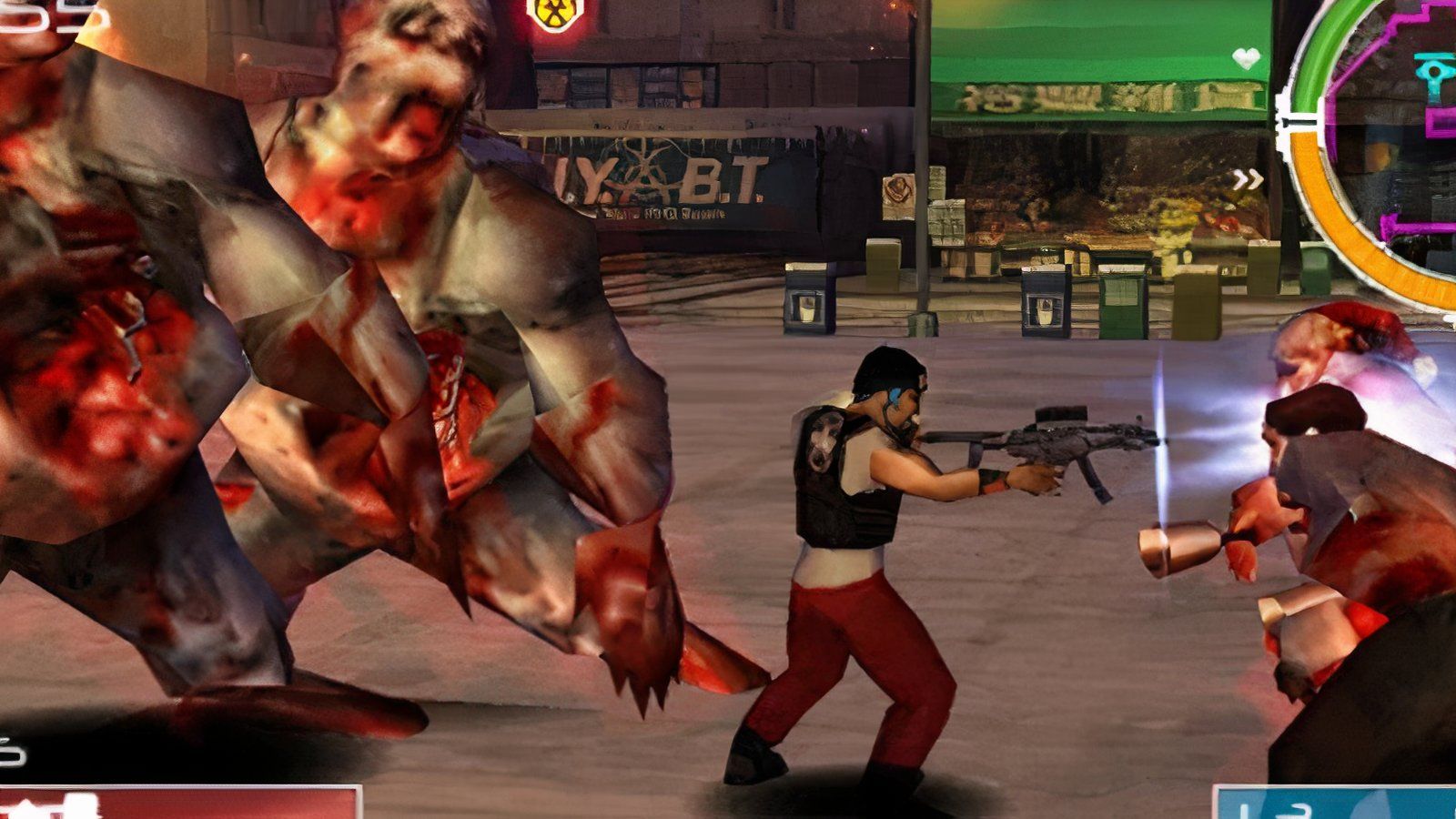 Officer Stevens shoots his rifle at the horde of zombies, while being surrounded.