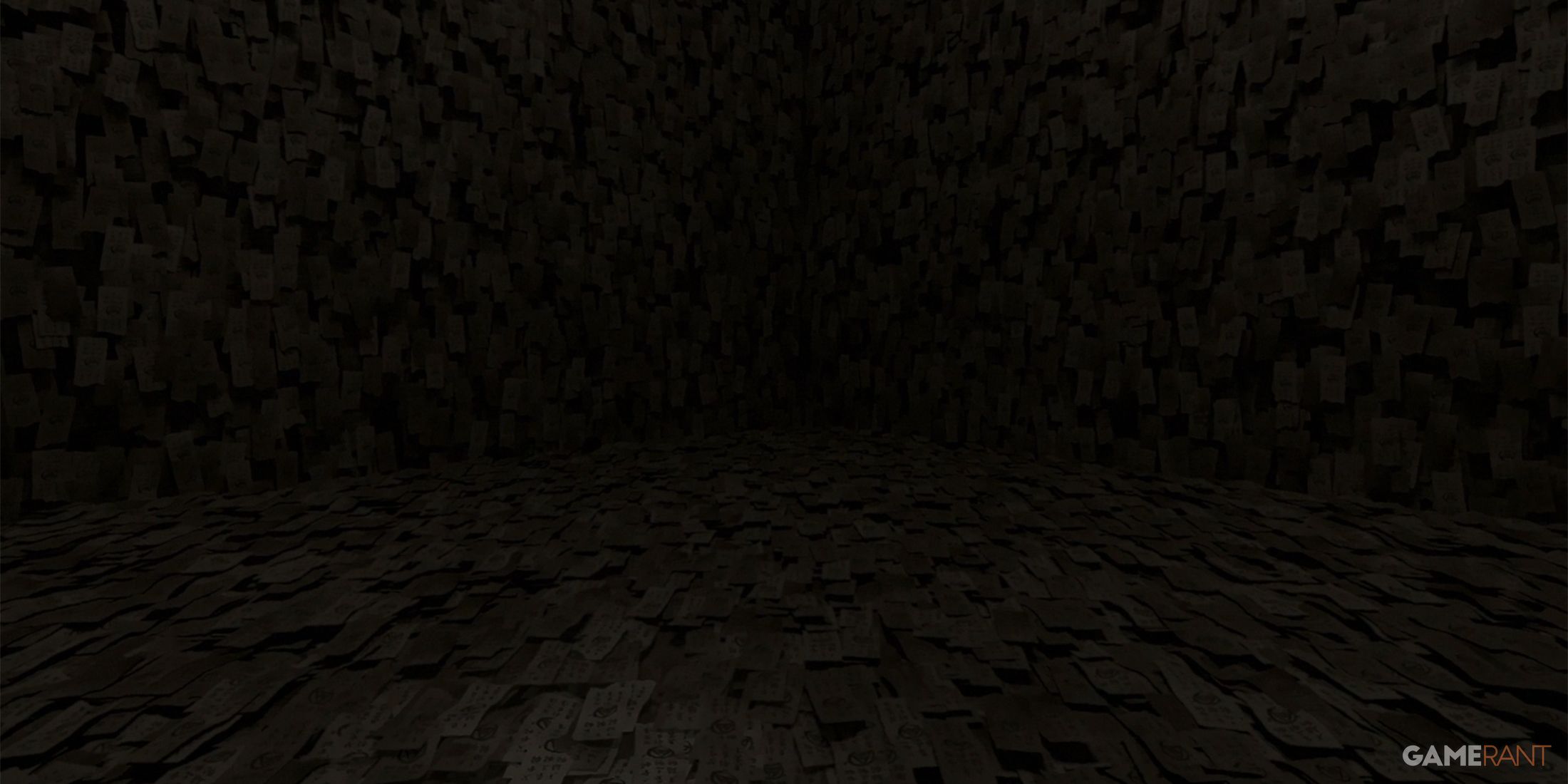 A dark, hidden room full of talismans in Dandadan.